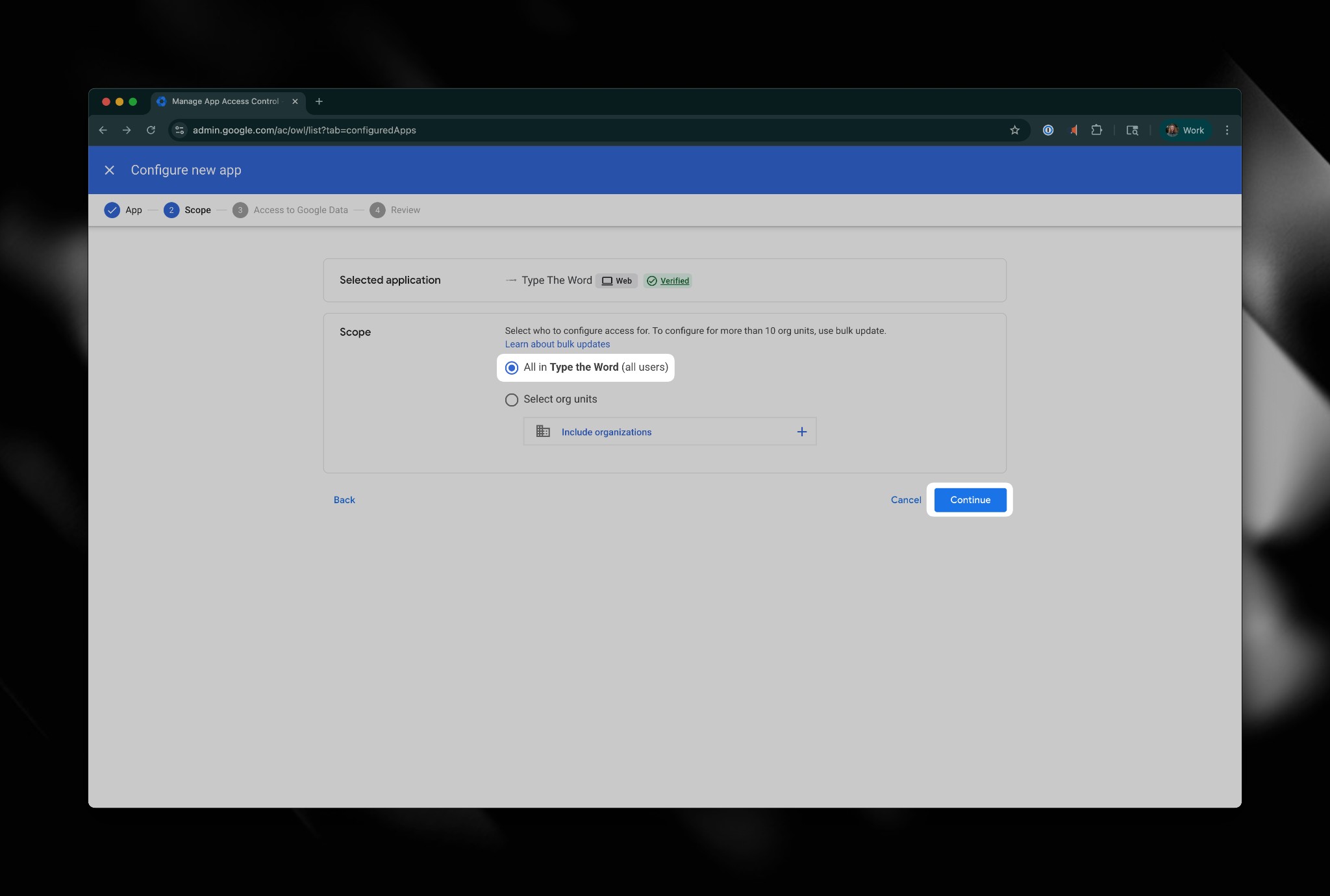 Scope step with all users selected