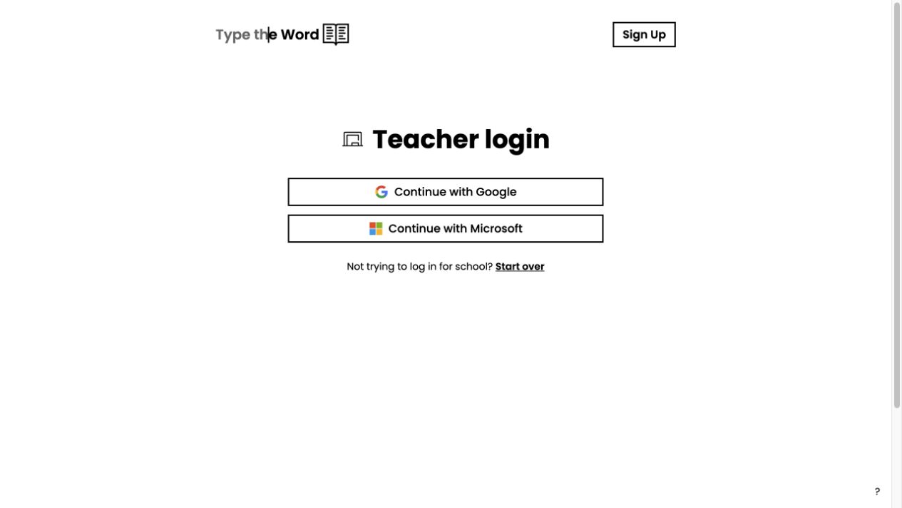 Type the Word teacher login page with Continue with Google available