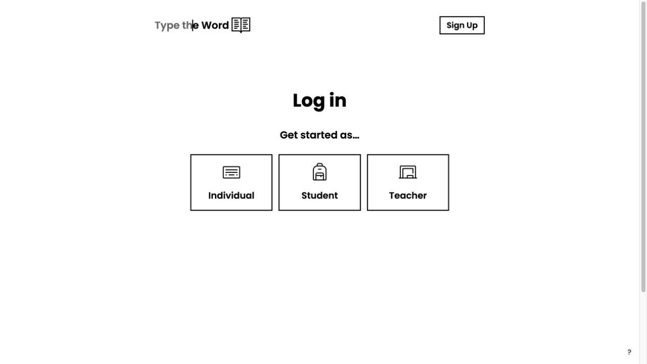 Type the Word login page with the Teacher role selected