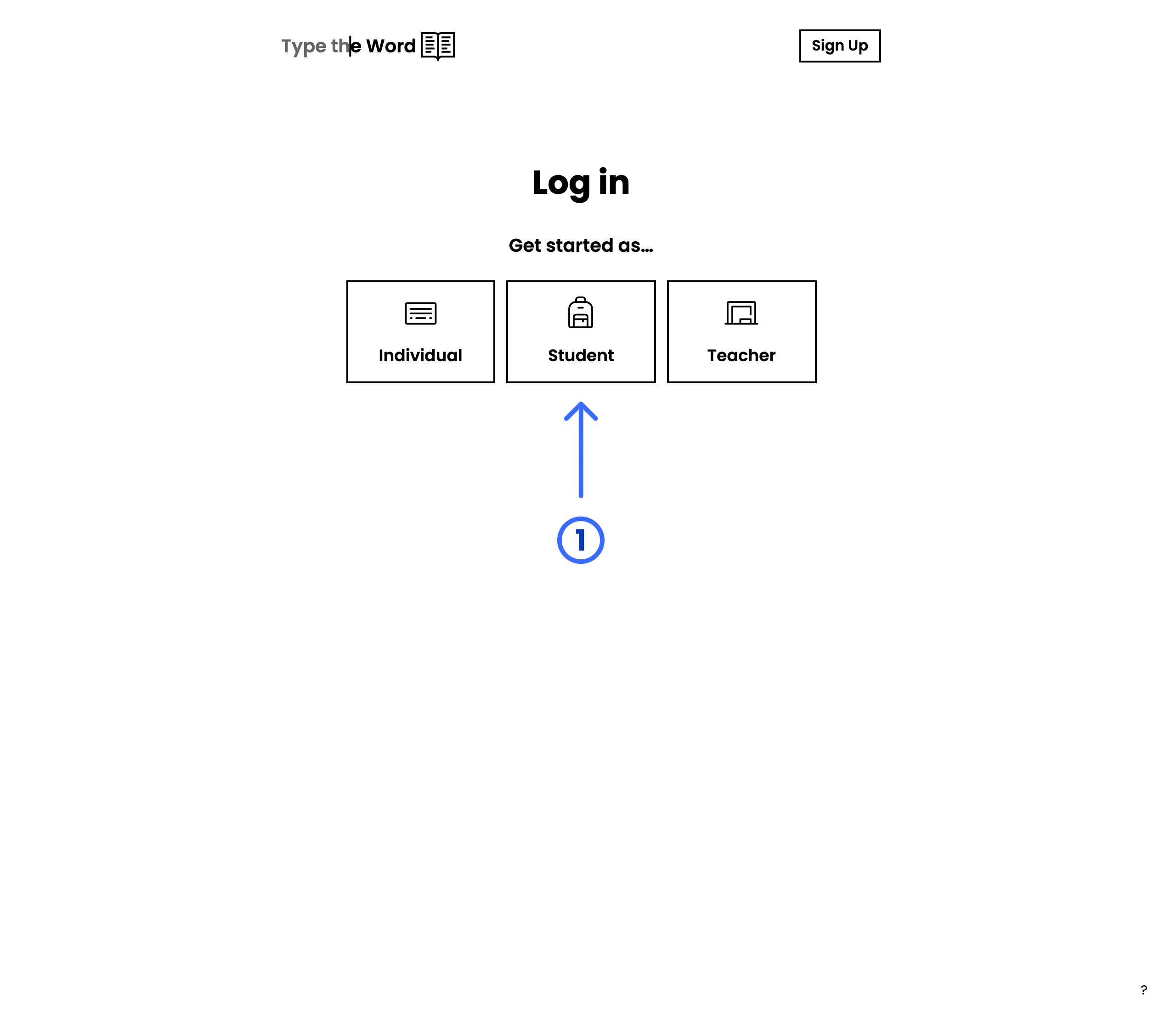 Type the Word login page with a numbered arrow pointing at Student