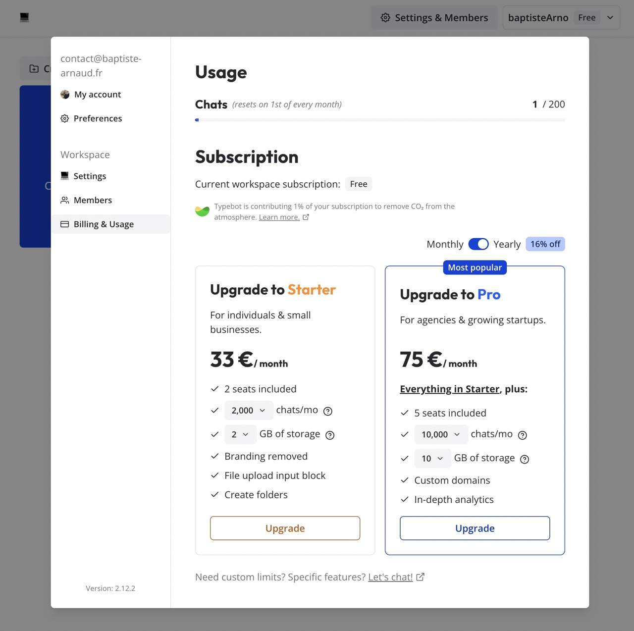 Subscription - Typebot Docs