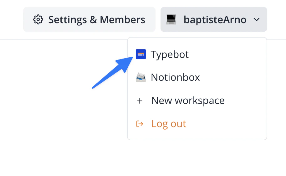 Workspaces dropdown