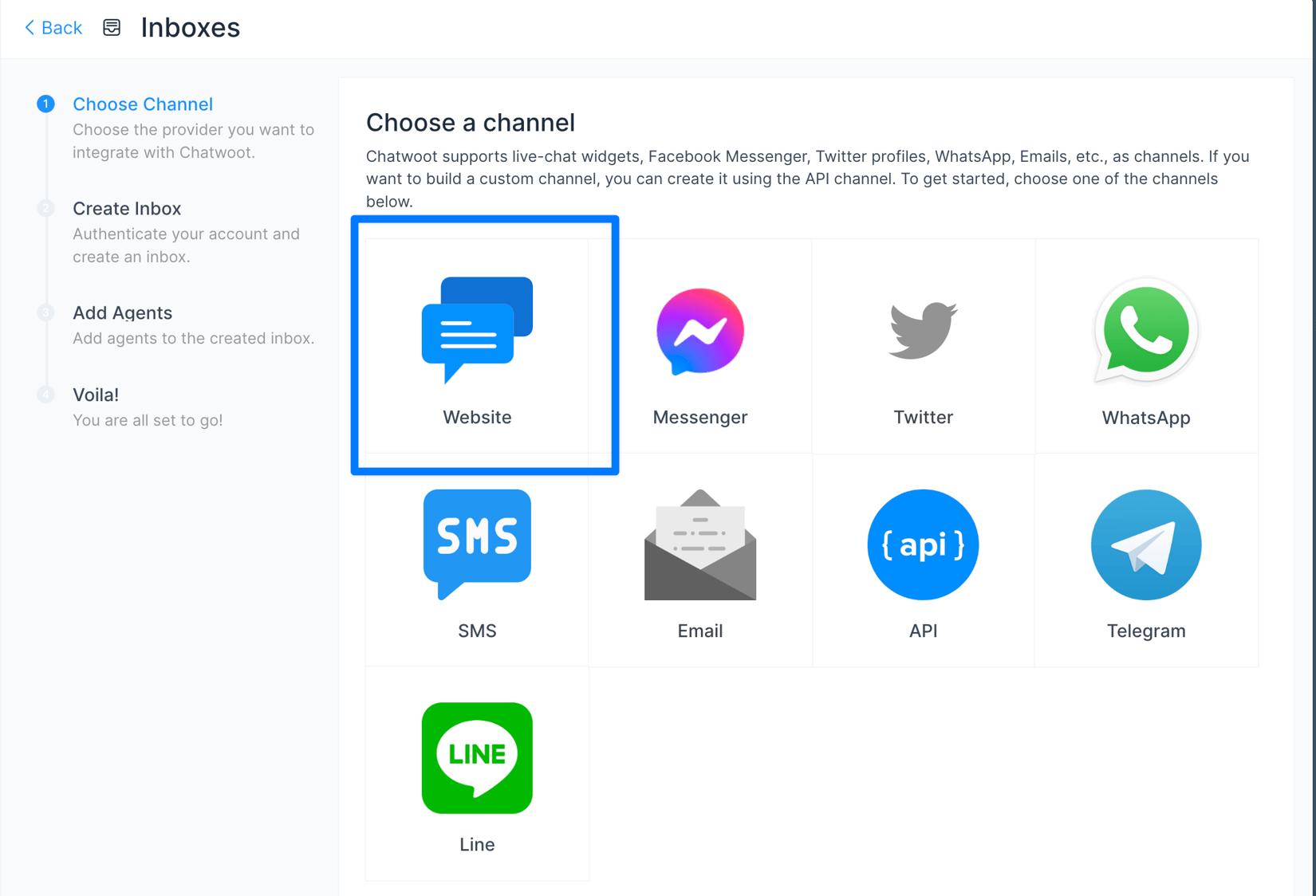 Chatwoot Inboxes Chatwoot - Typebot Docs