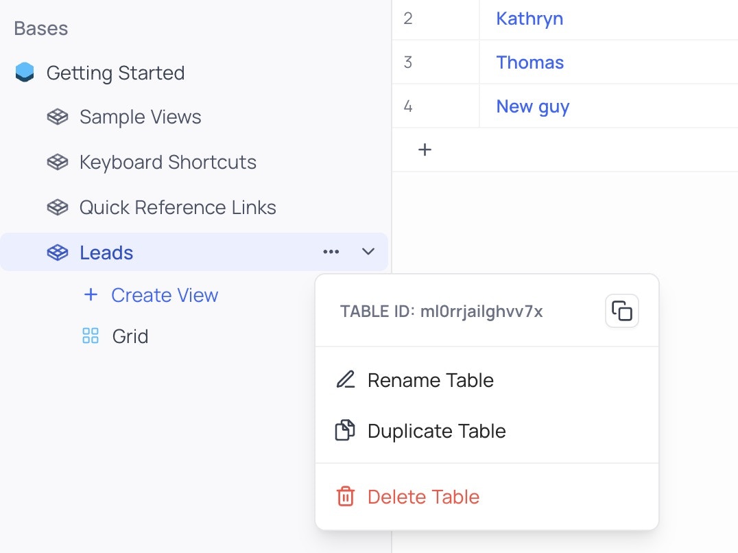 NocoDB table ID