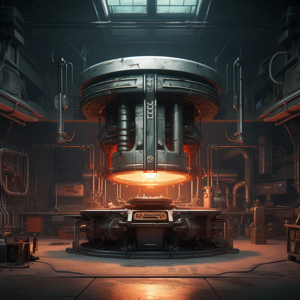 A retro future illustration of a forge
