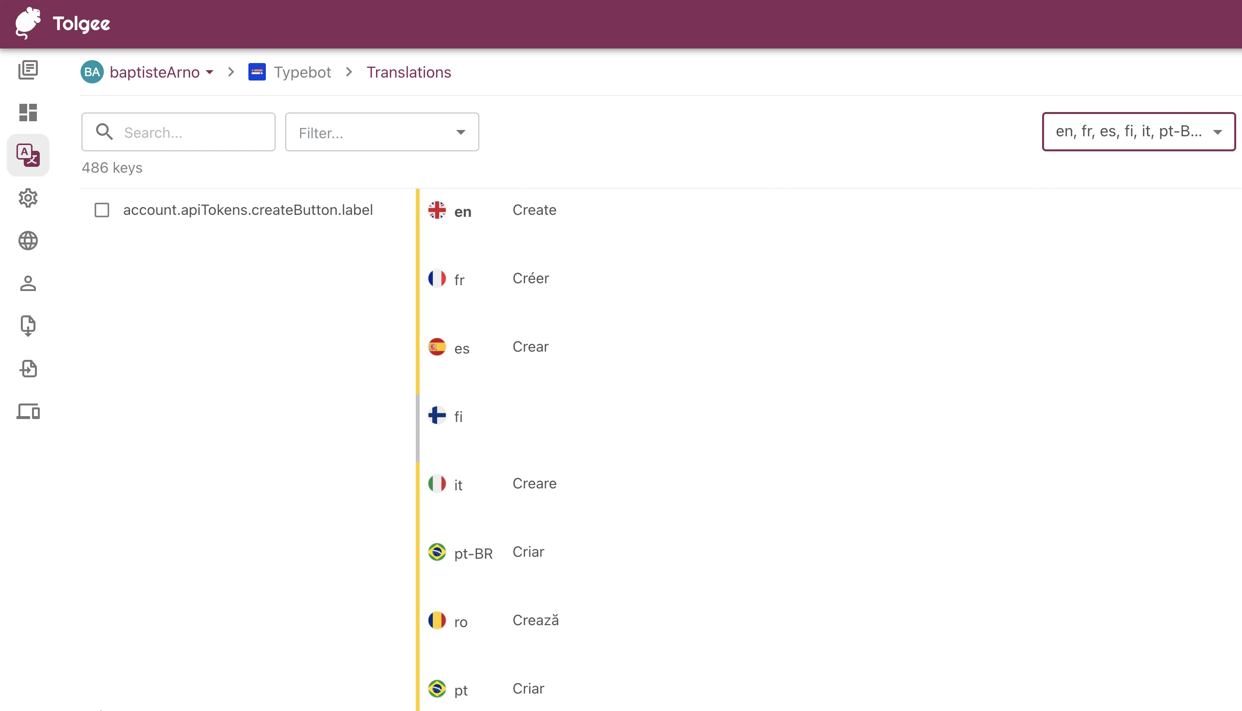 Tolgee translate page preview