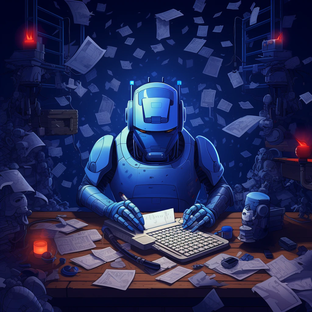 A blue robot translating on a paper