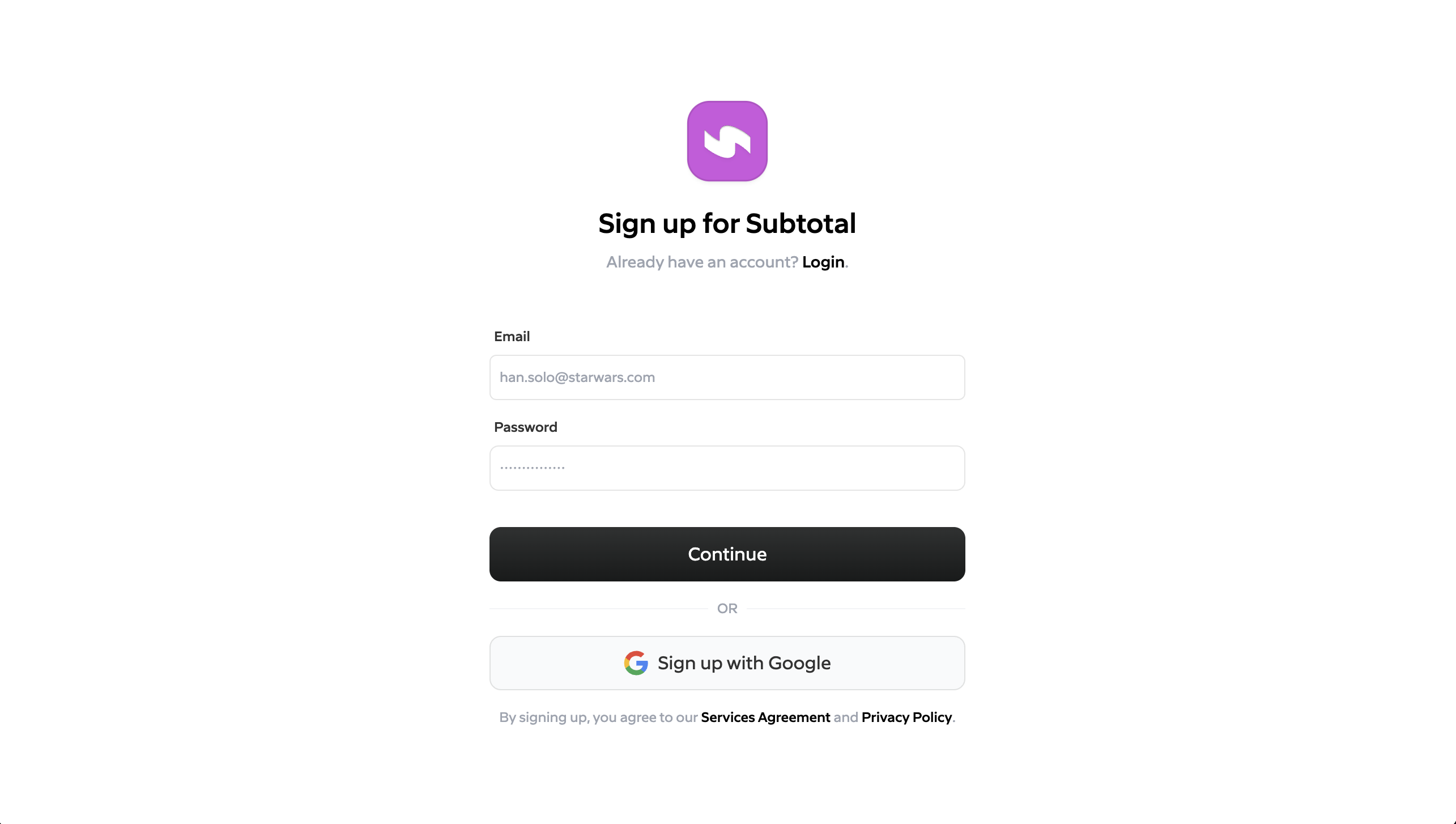 dashboard signup