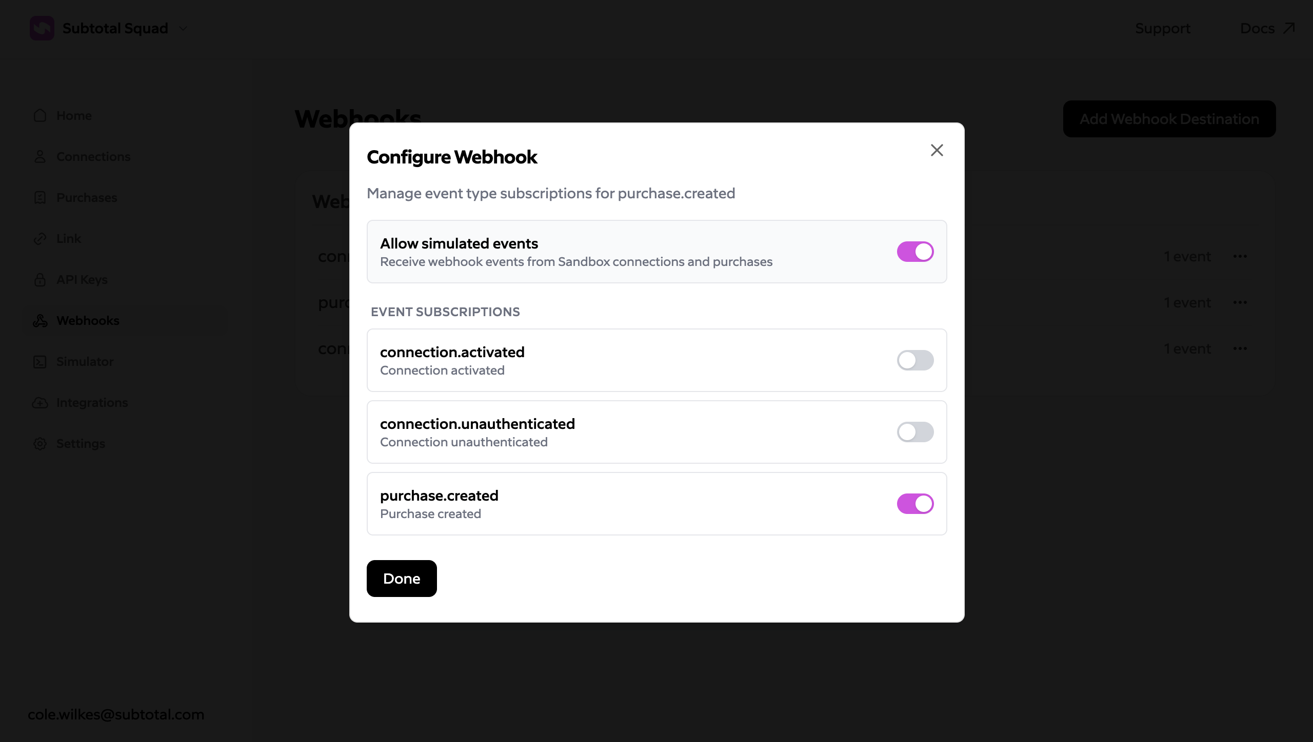 subtotal configure webhook