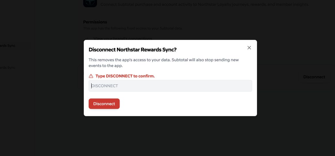Confirmation dialog for disconnecting Northstar Rewards Sync
