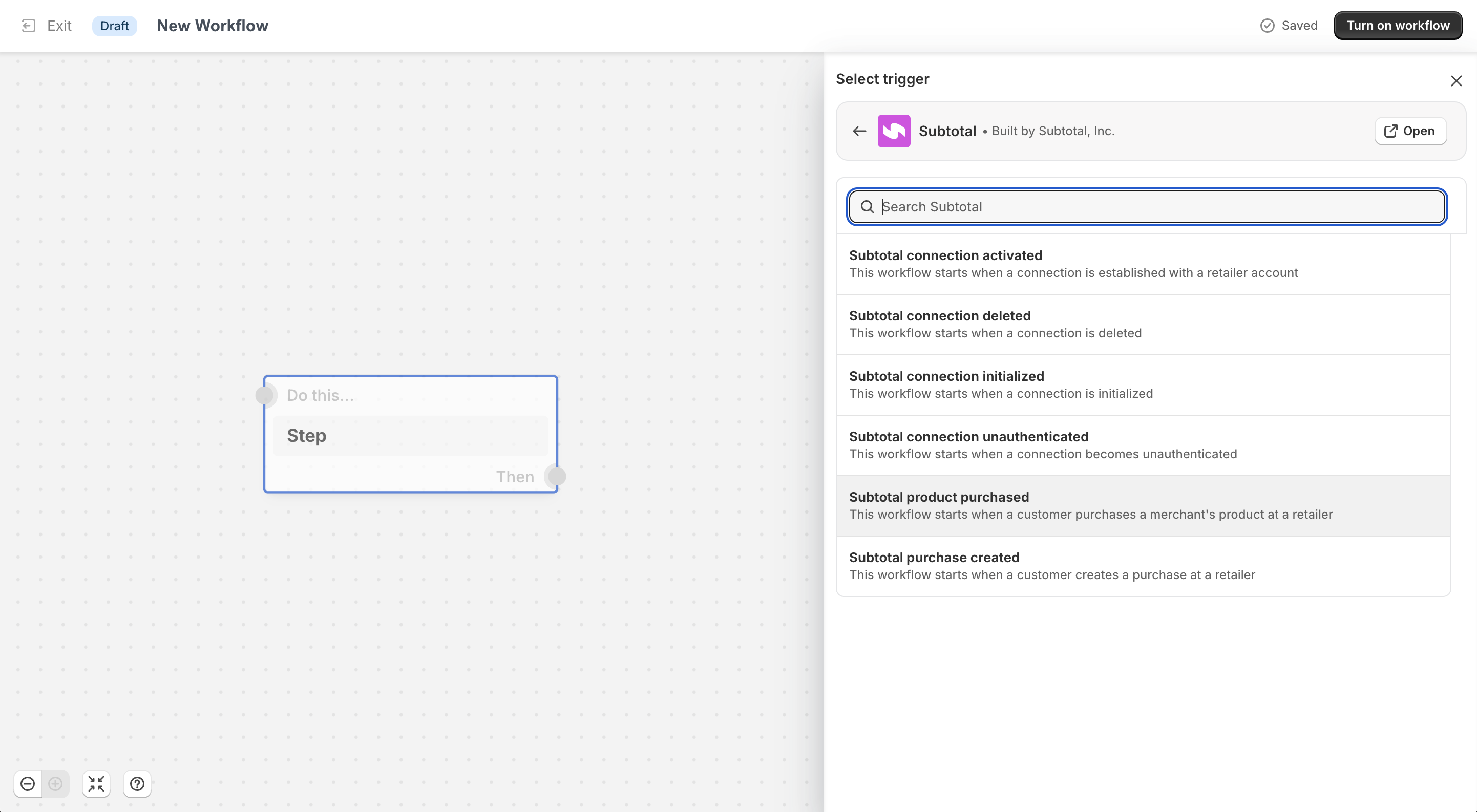 Select a Subtotal trigger