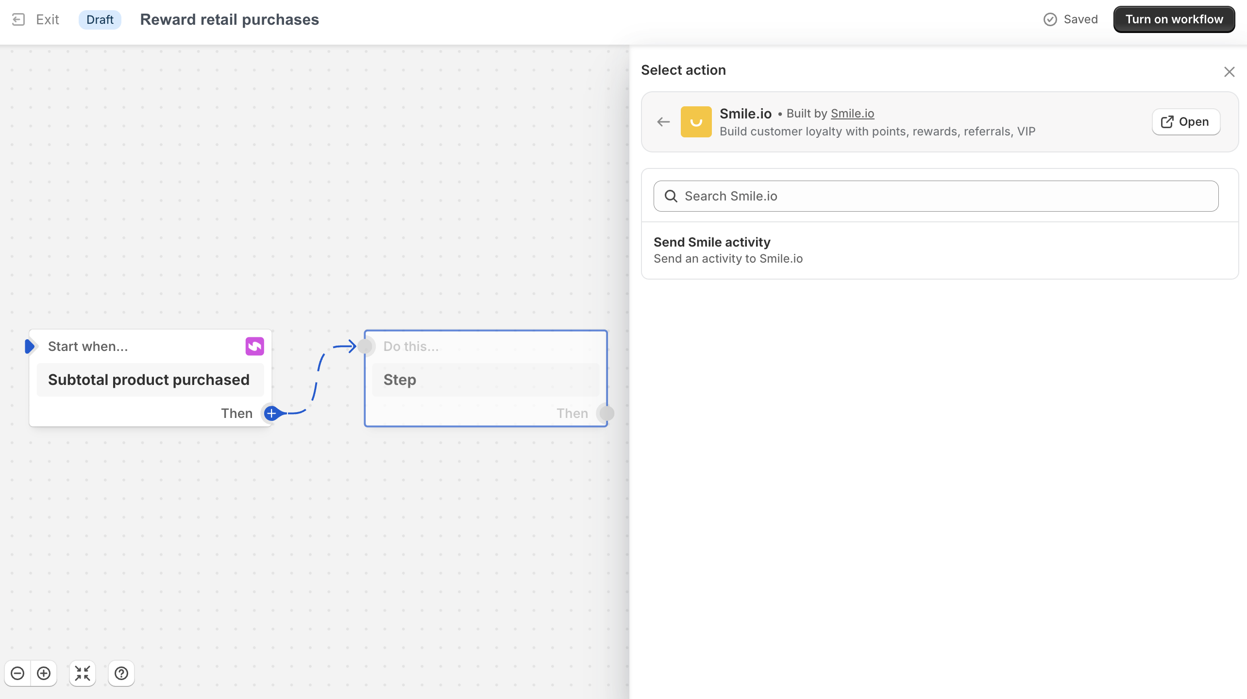Select Smile.io action