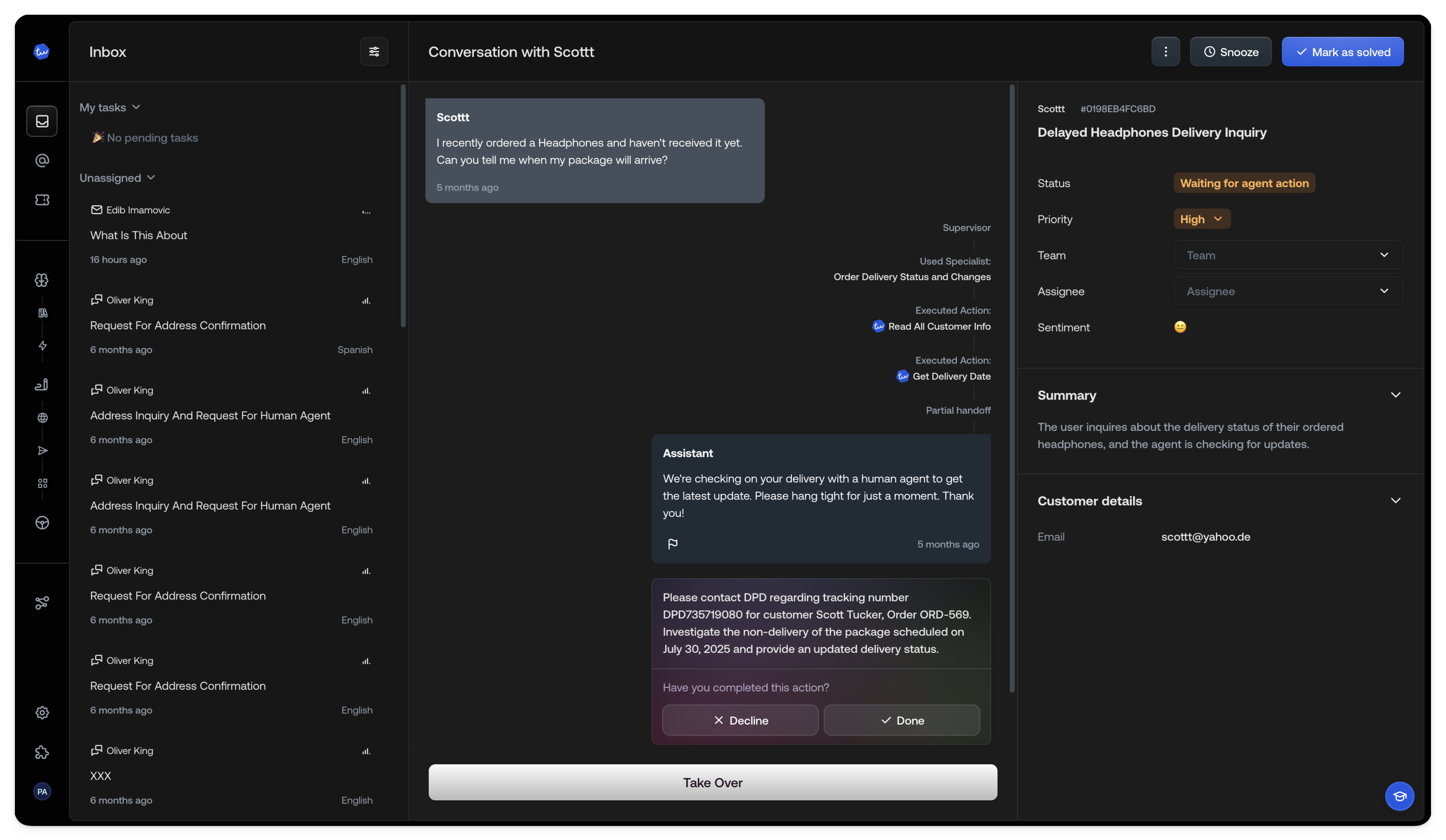 Screenshot of inbox view