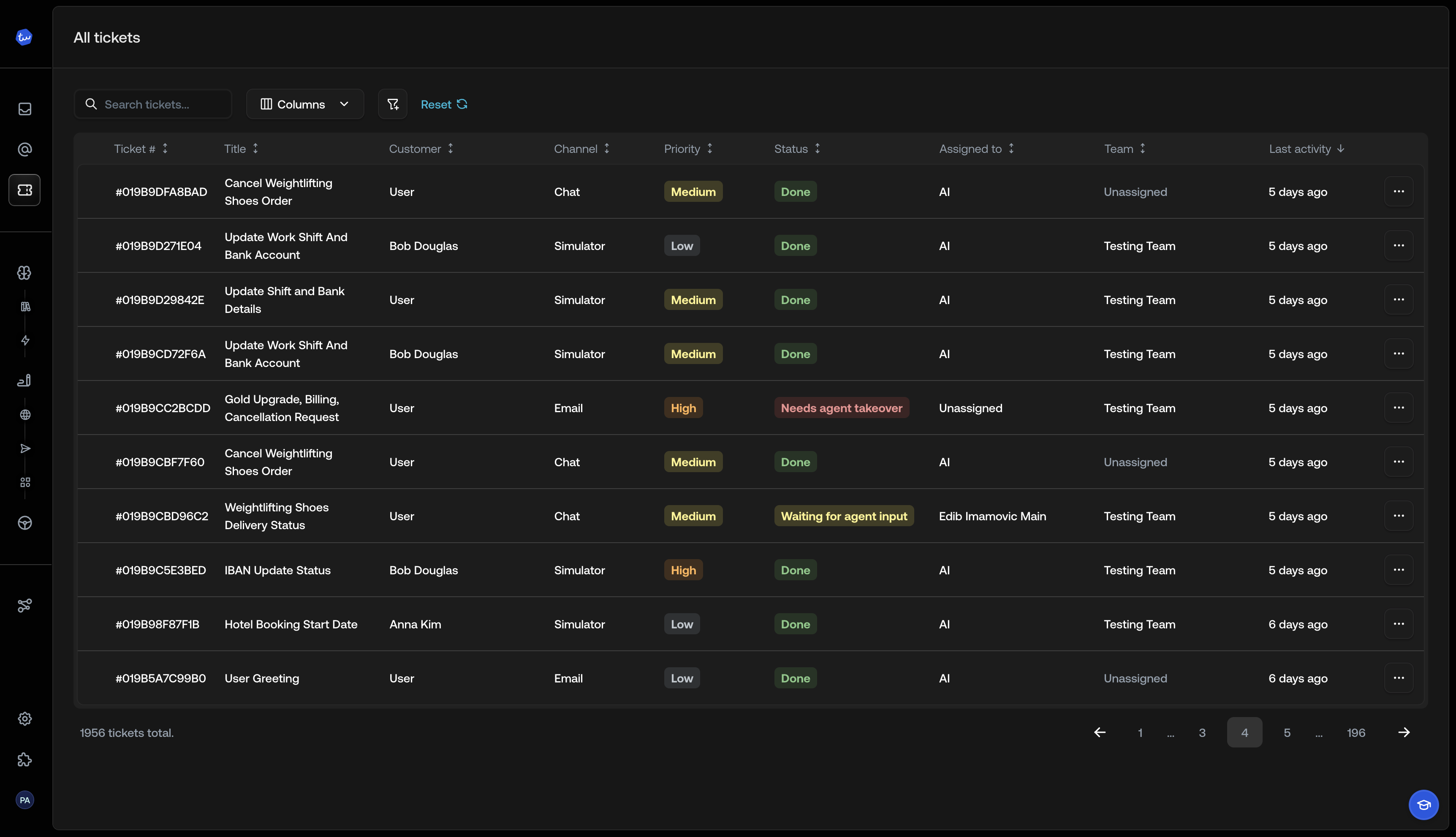 Screenshot of all tickets view