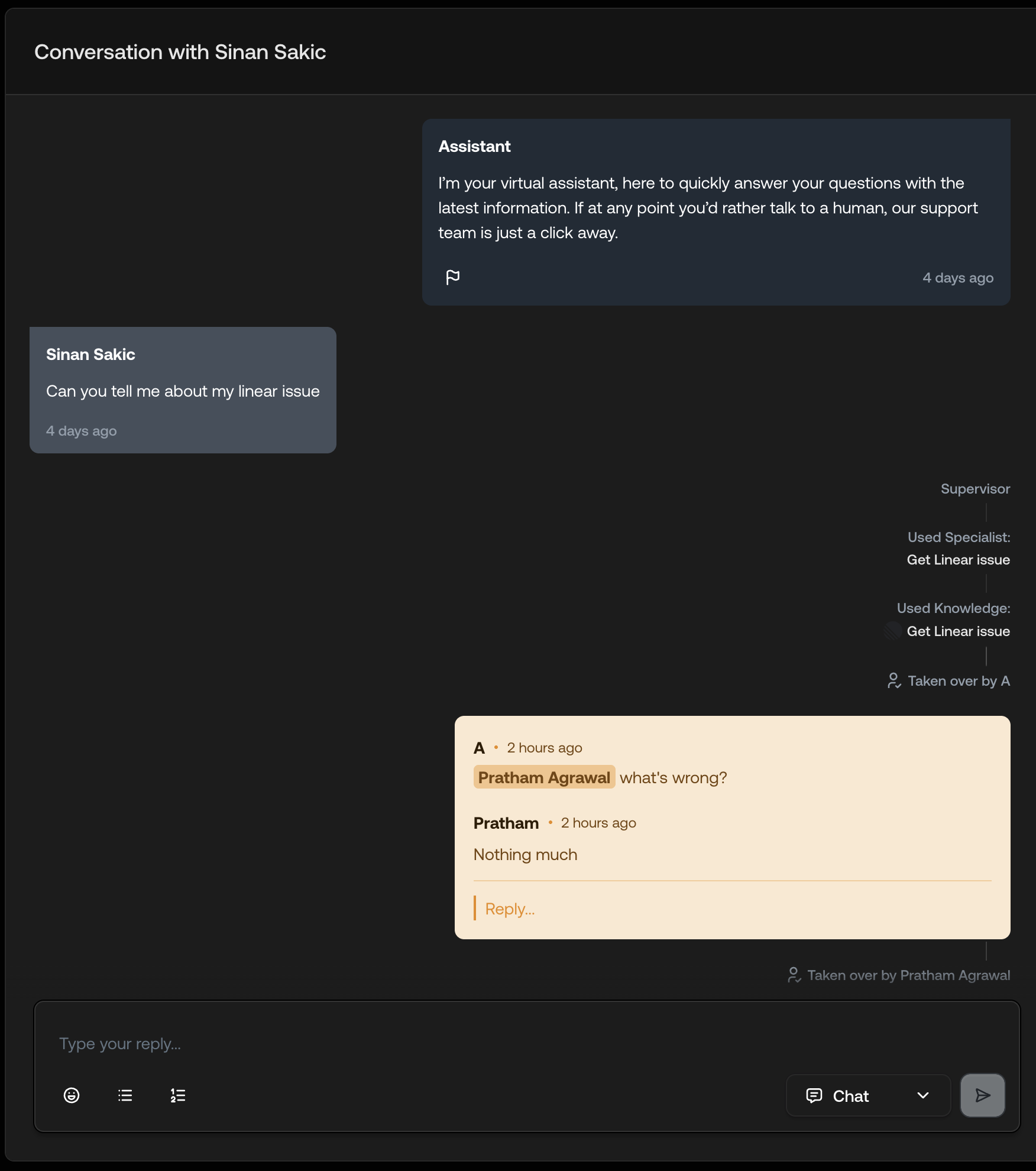 Screenshot of ticket conversation