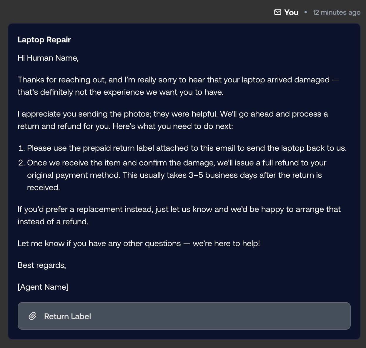 Human agent response