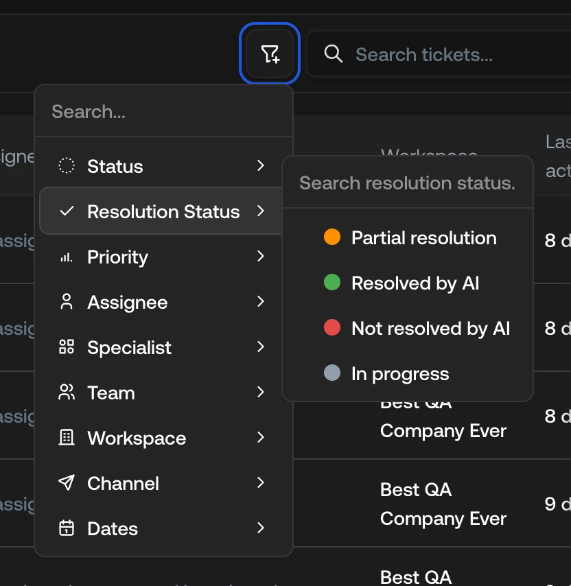Filter menu