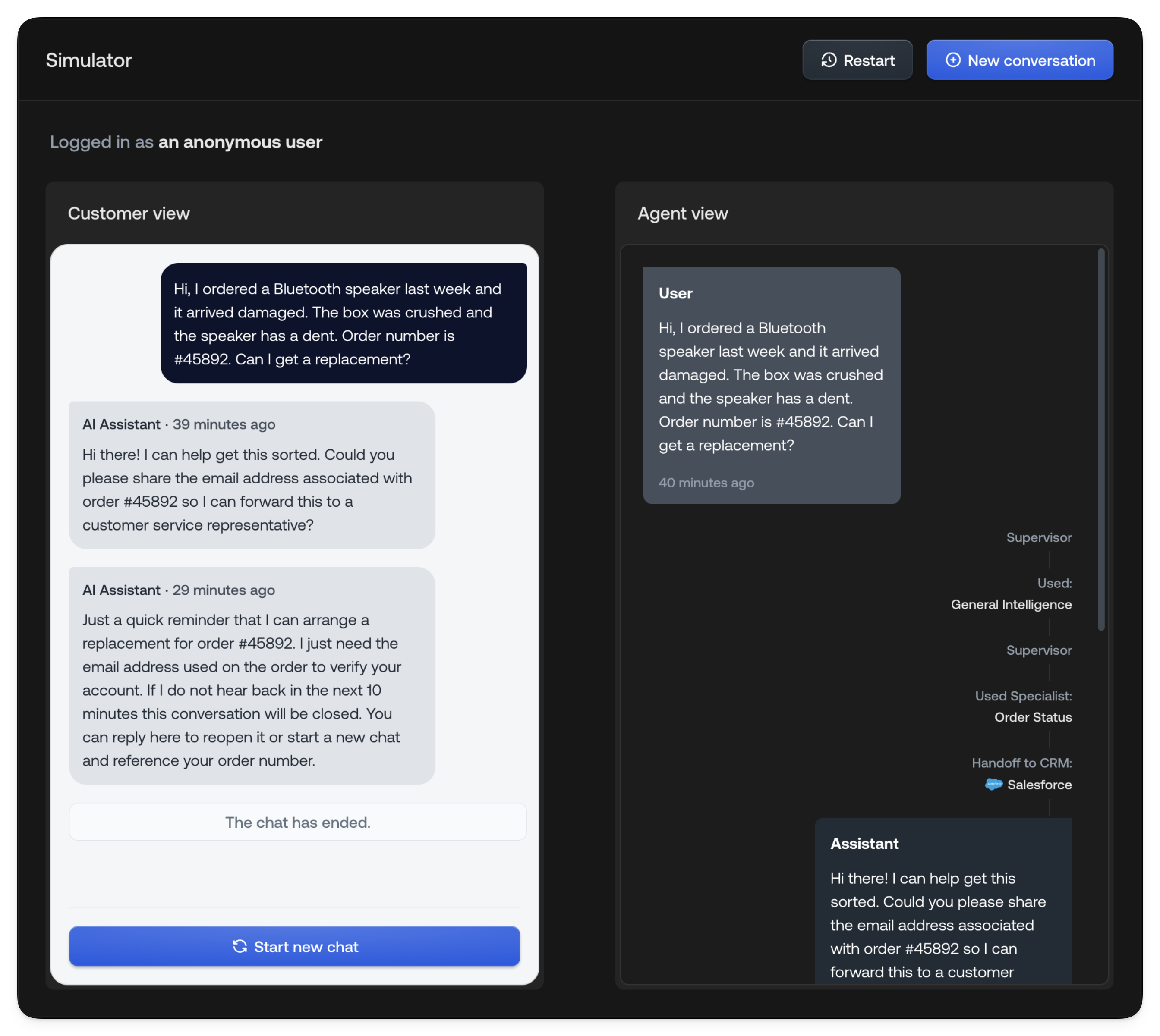Simulator test conversation