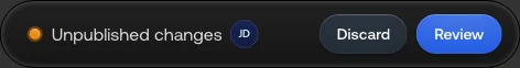 Unpublished changes bar with contributor avatars and Review and Discard buttons