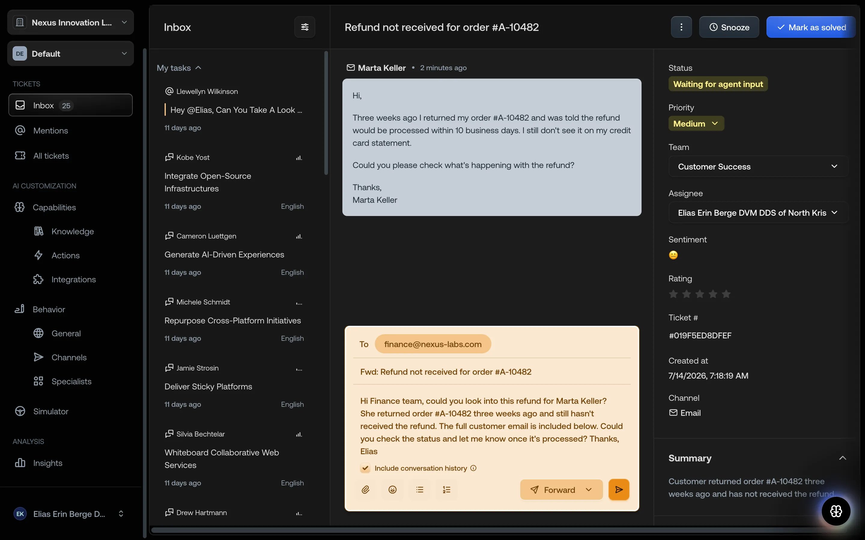 Screenshot of the forward composer