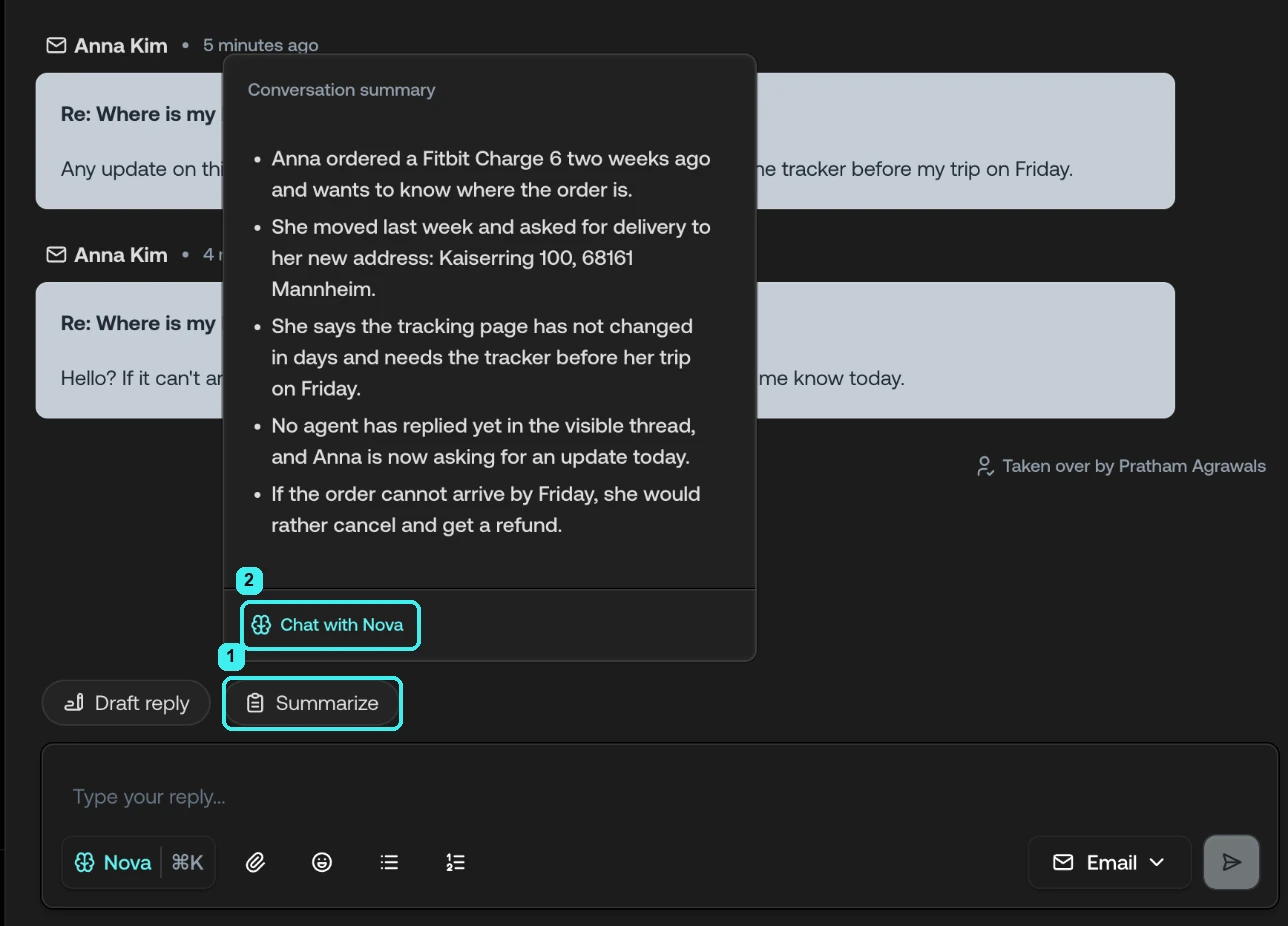 The Conversation summary popover above the composer