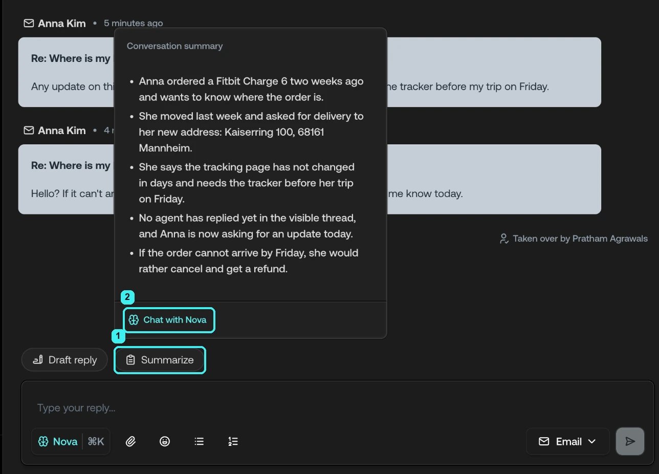 The Conversation summary popover above the composer