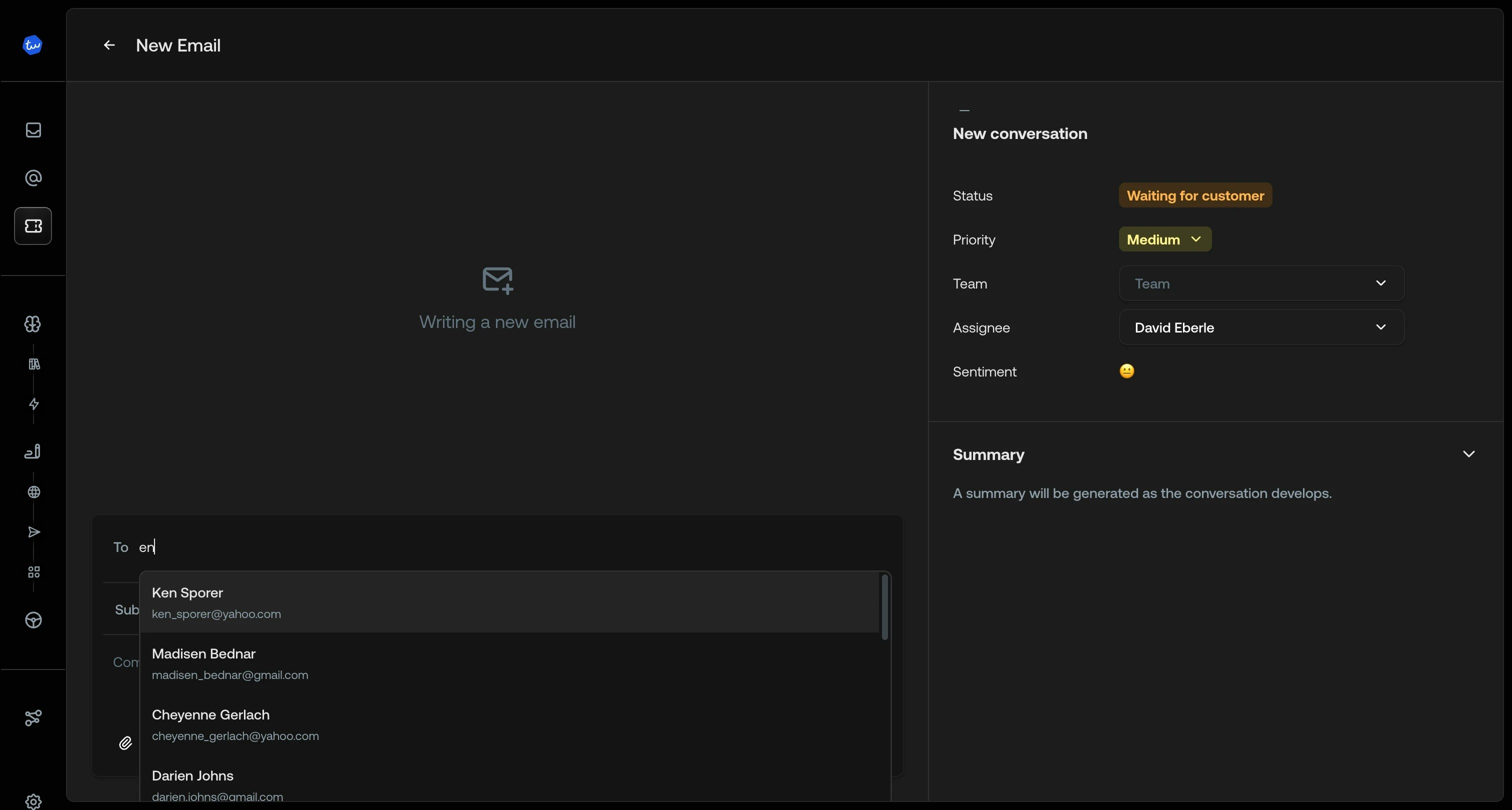 Recipient search showing matching customers