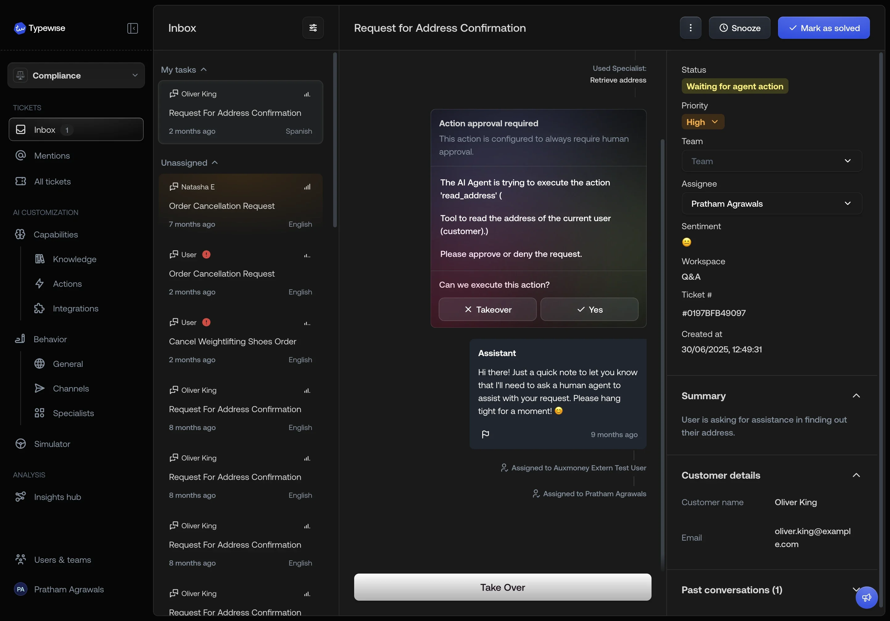 Ticket details with workspace field