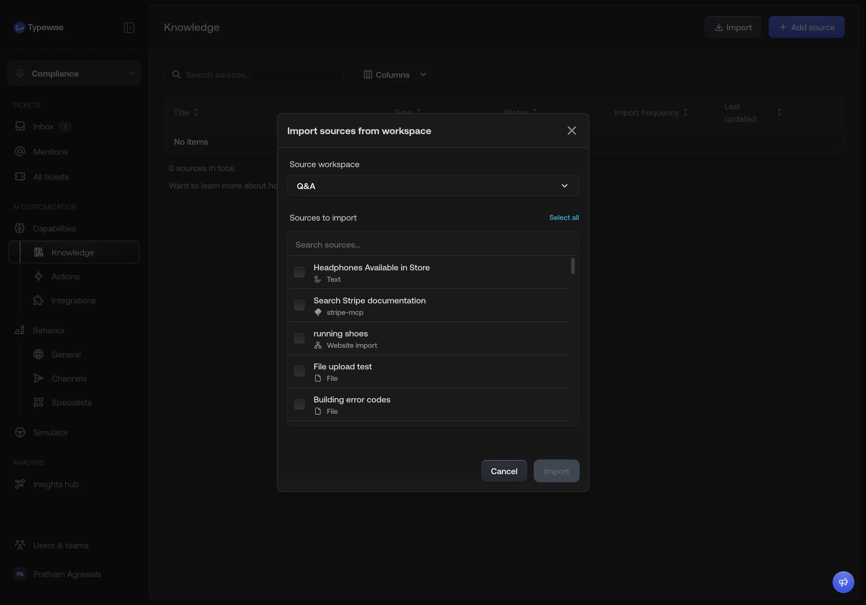Import sources from another workspace