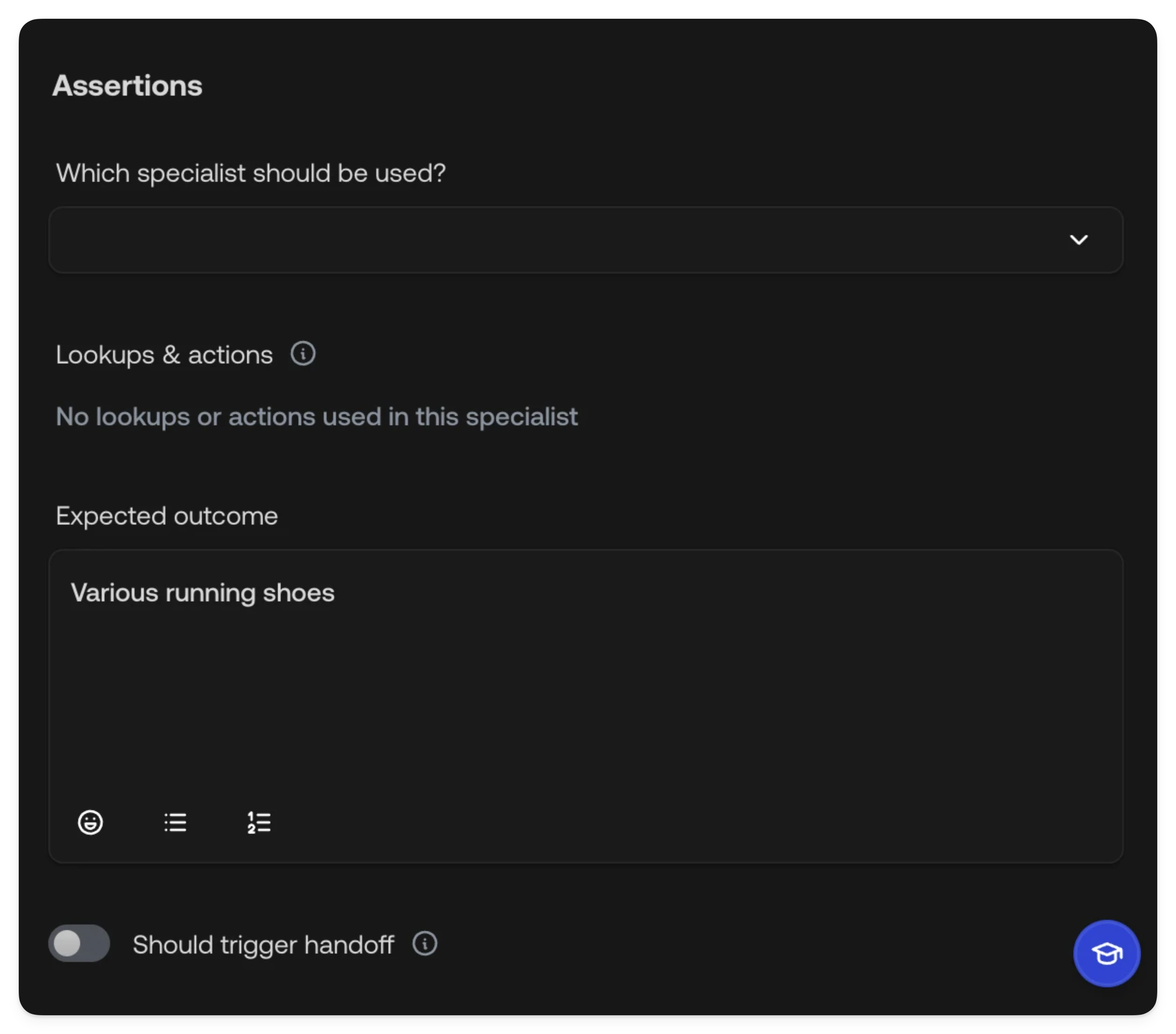 Assertions configuration