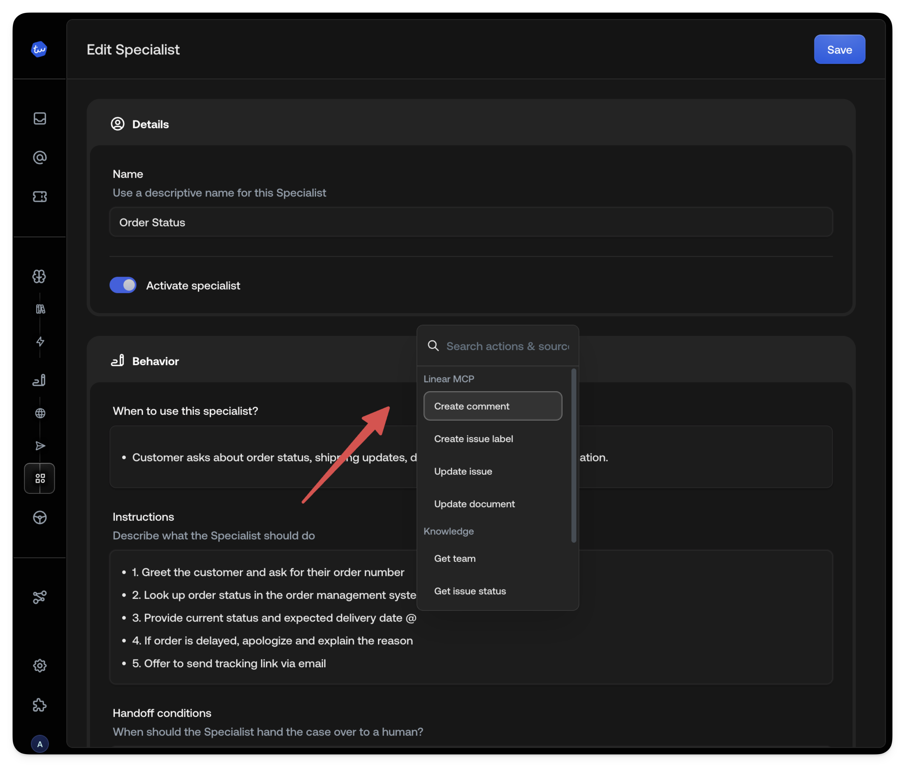 Tool picker in Specialist instructions