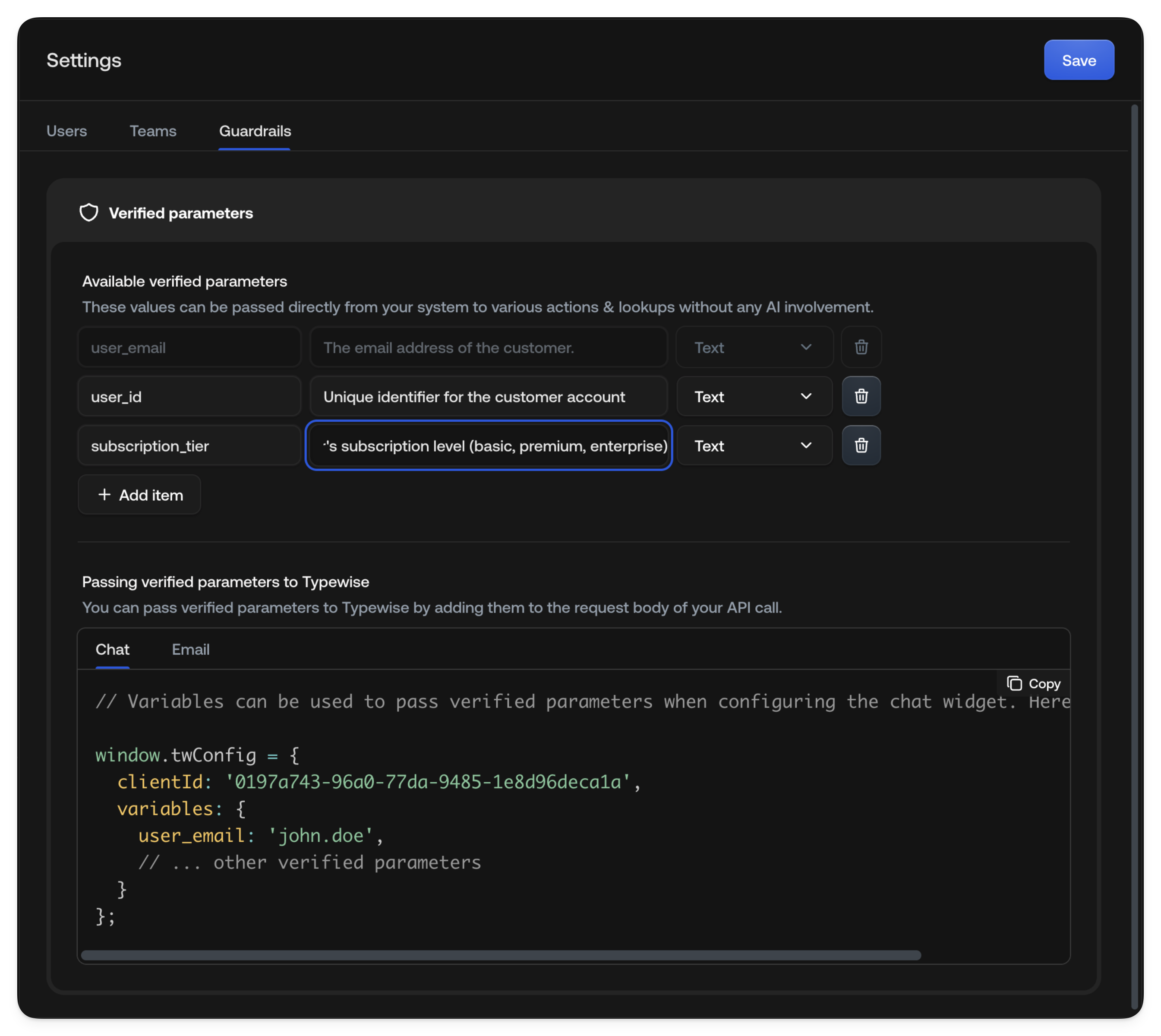 Verified variables configuration