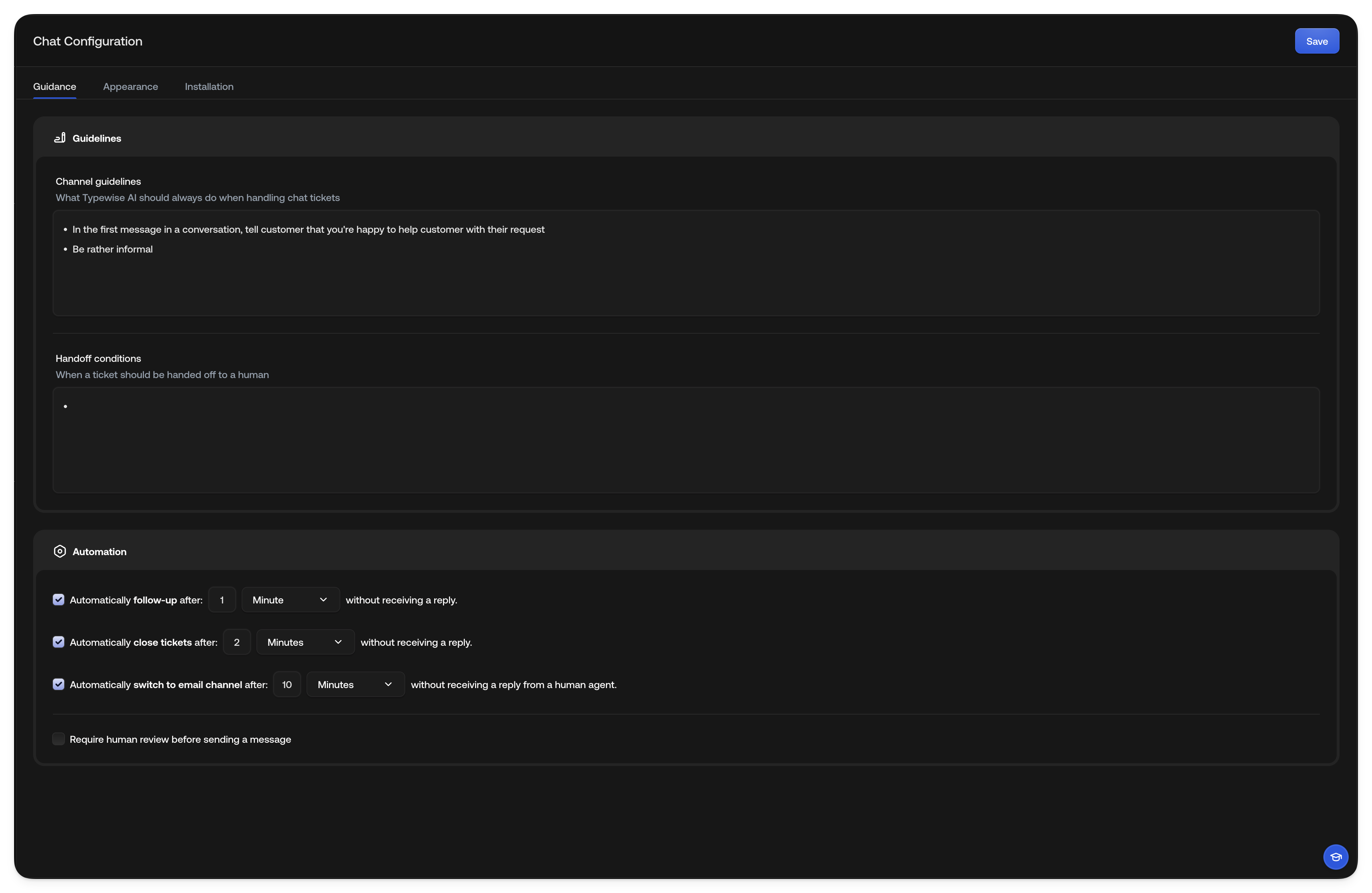 Chat Configuration Guidance