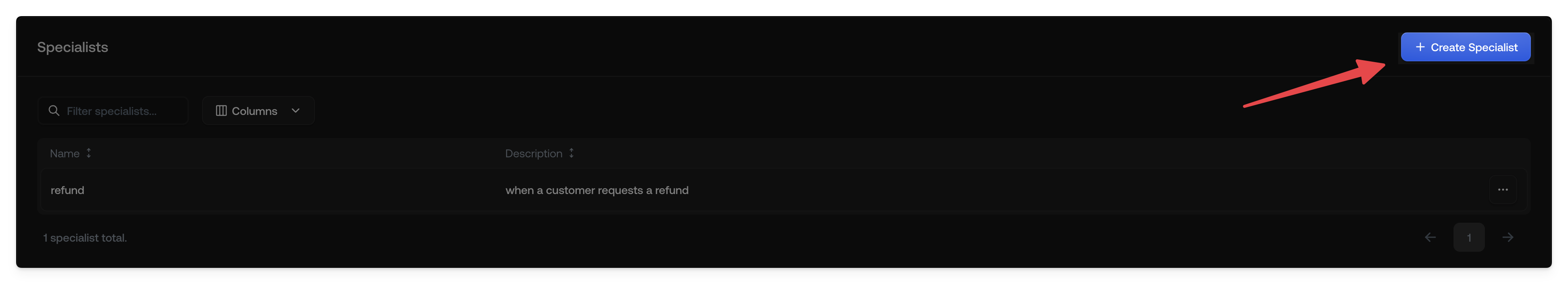 Create Specialist
Button