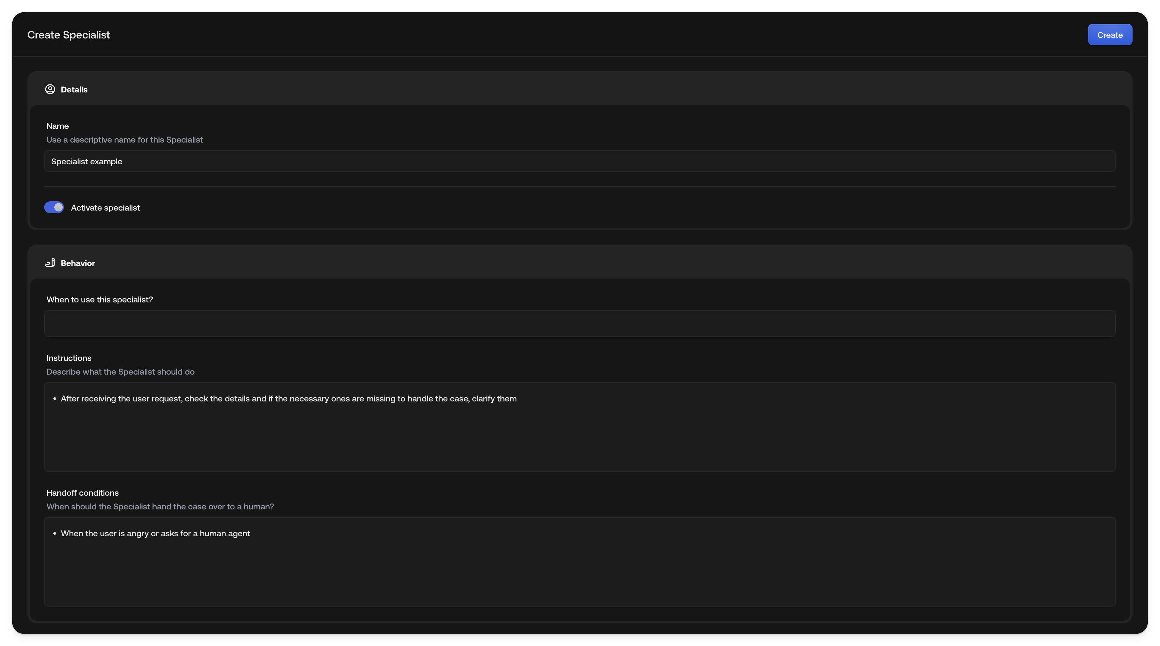 Create Specialist Form