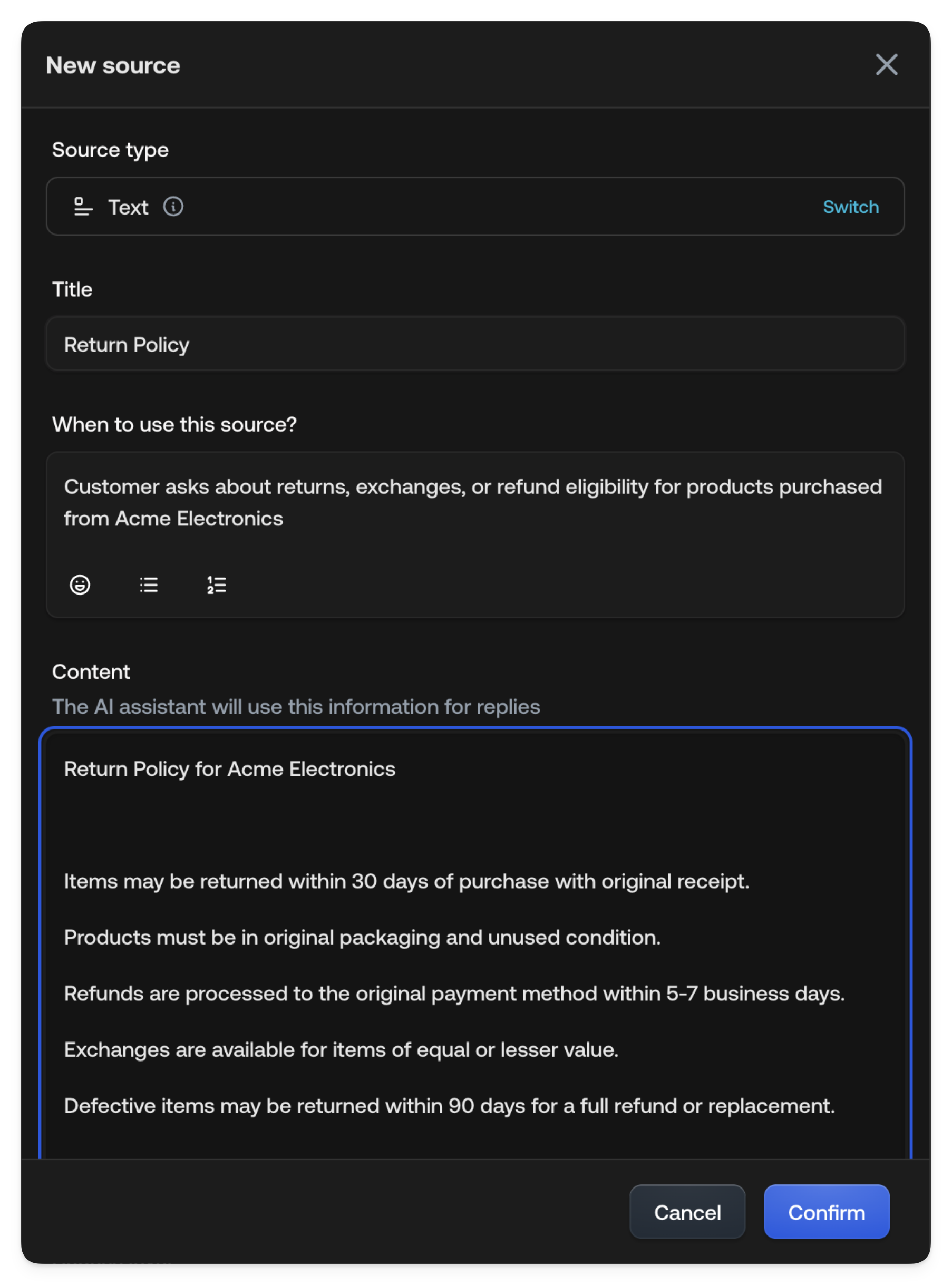 Knowledge source added