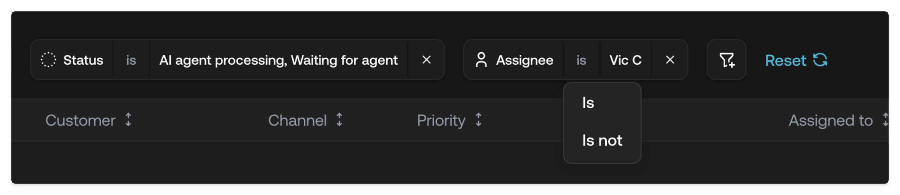 Screenshot of combined filters