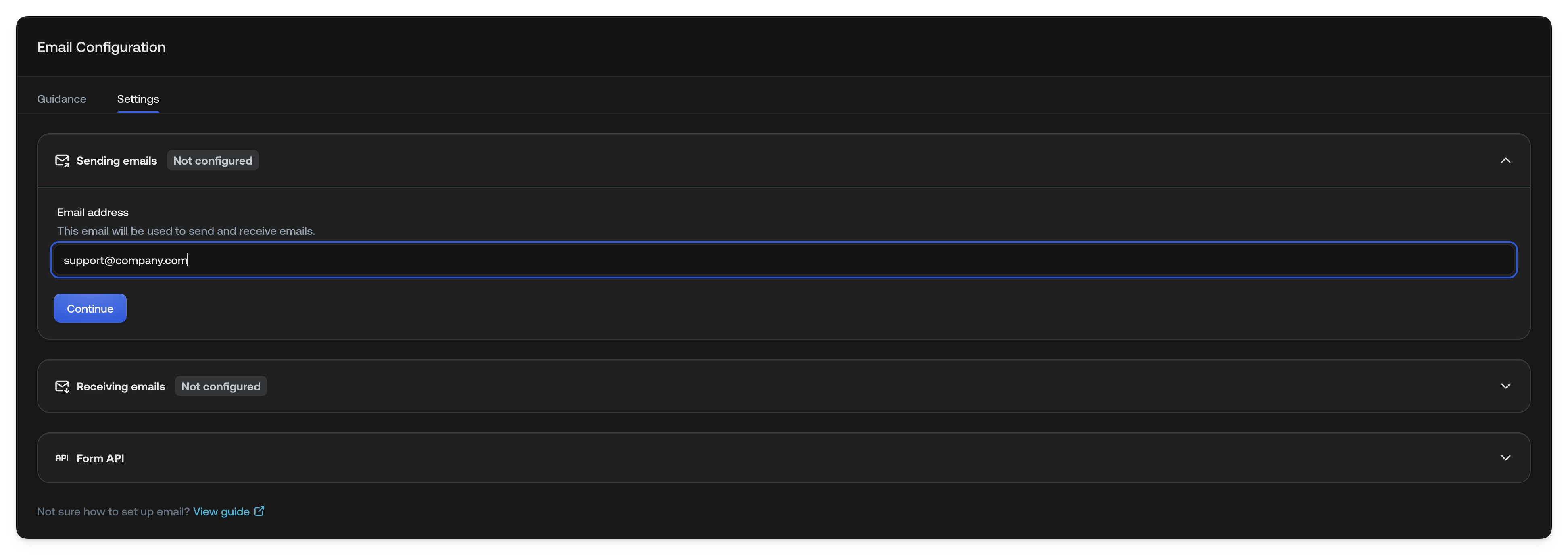 Sender Email Settings