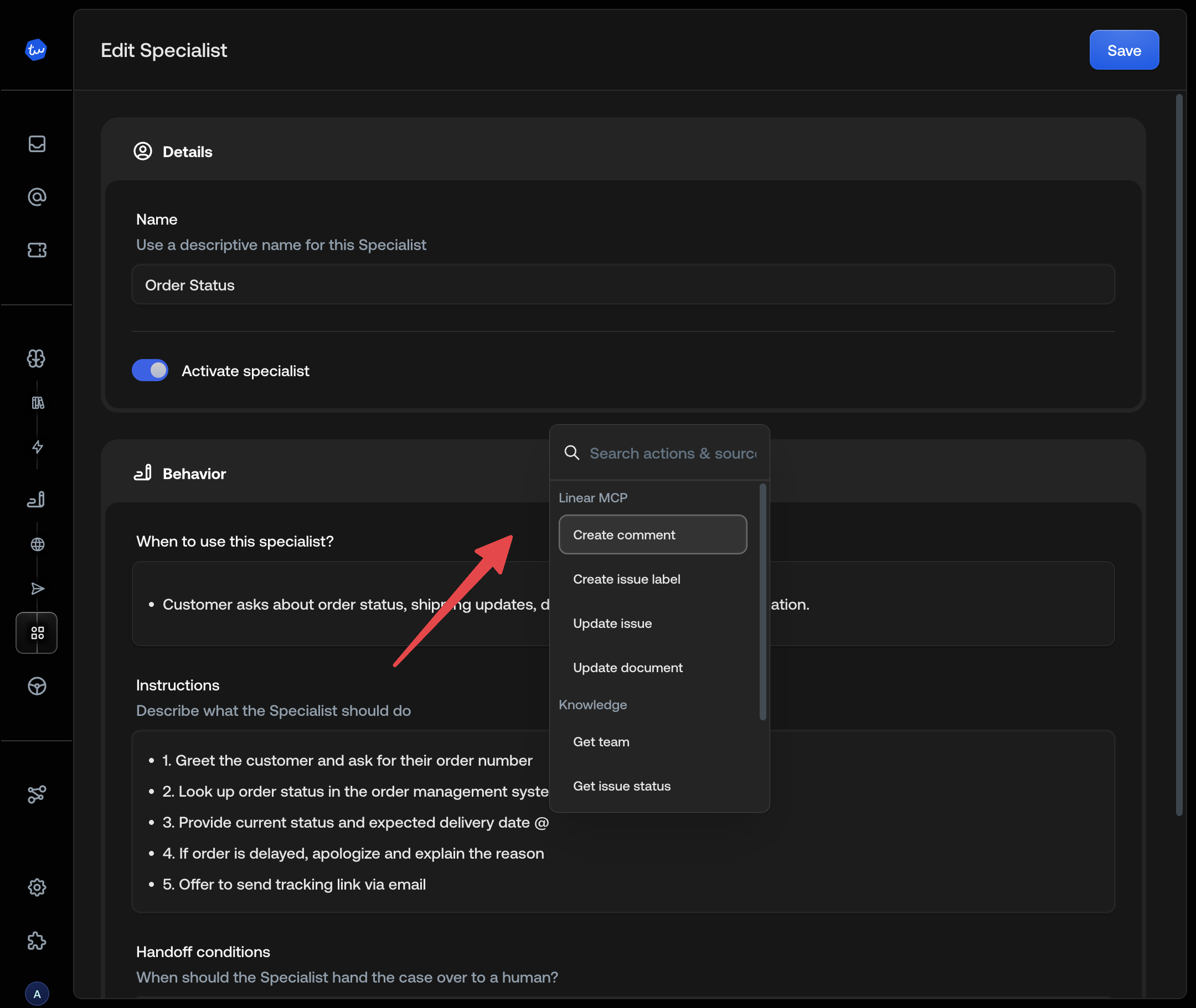 Tool picker in Specialist instructions