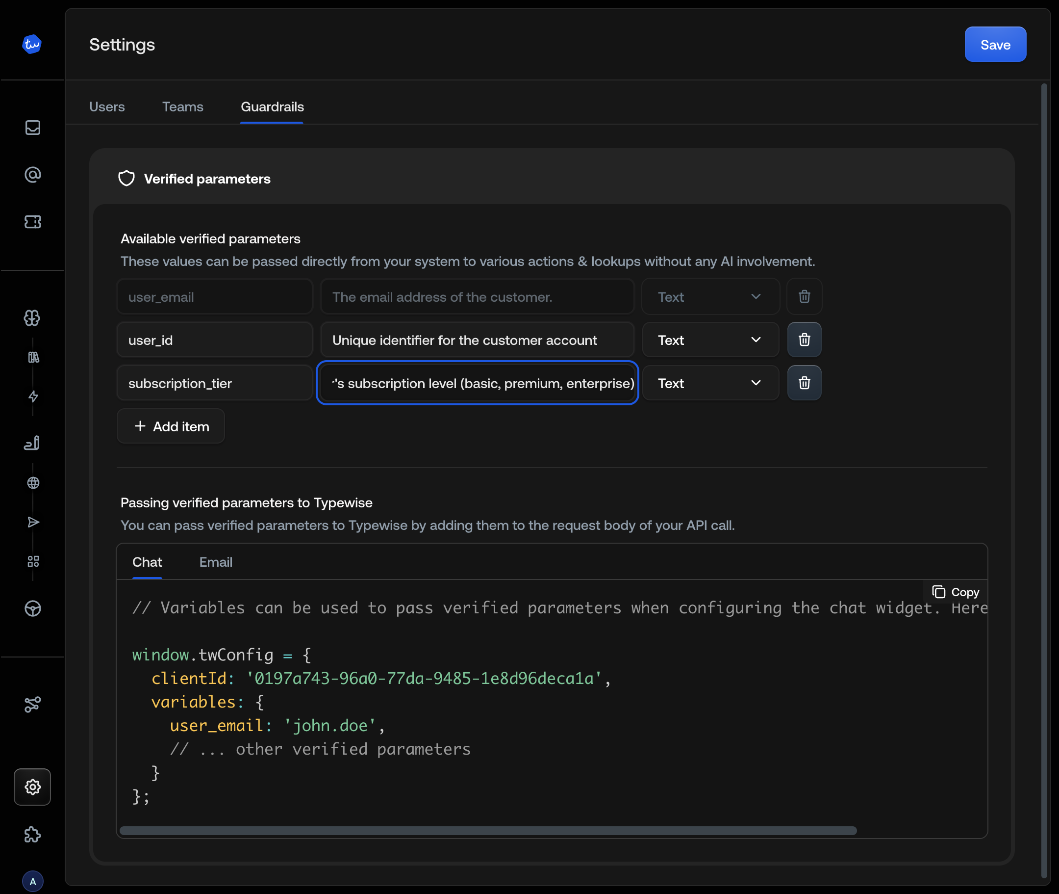 Verified variables configuration