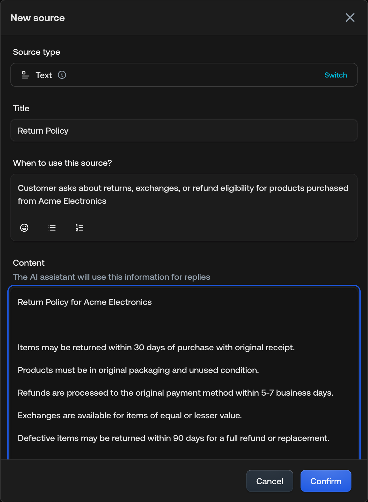 Knowledge source added