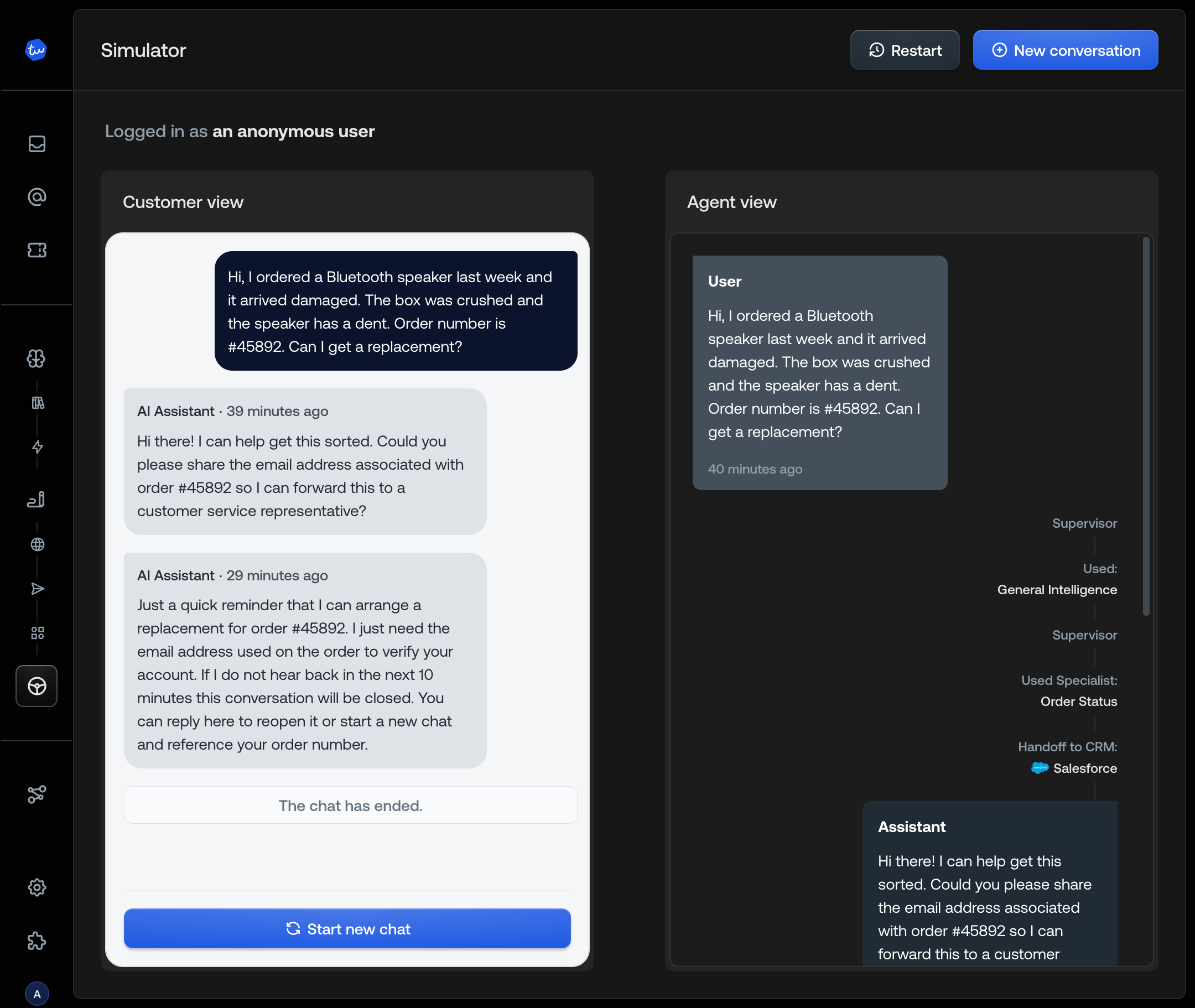 Simulator test conversation