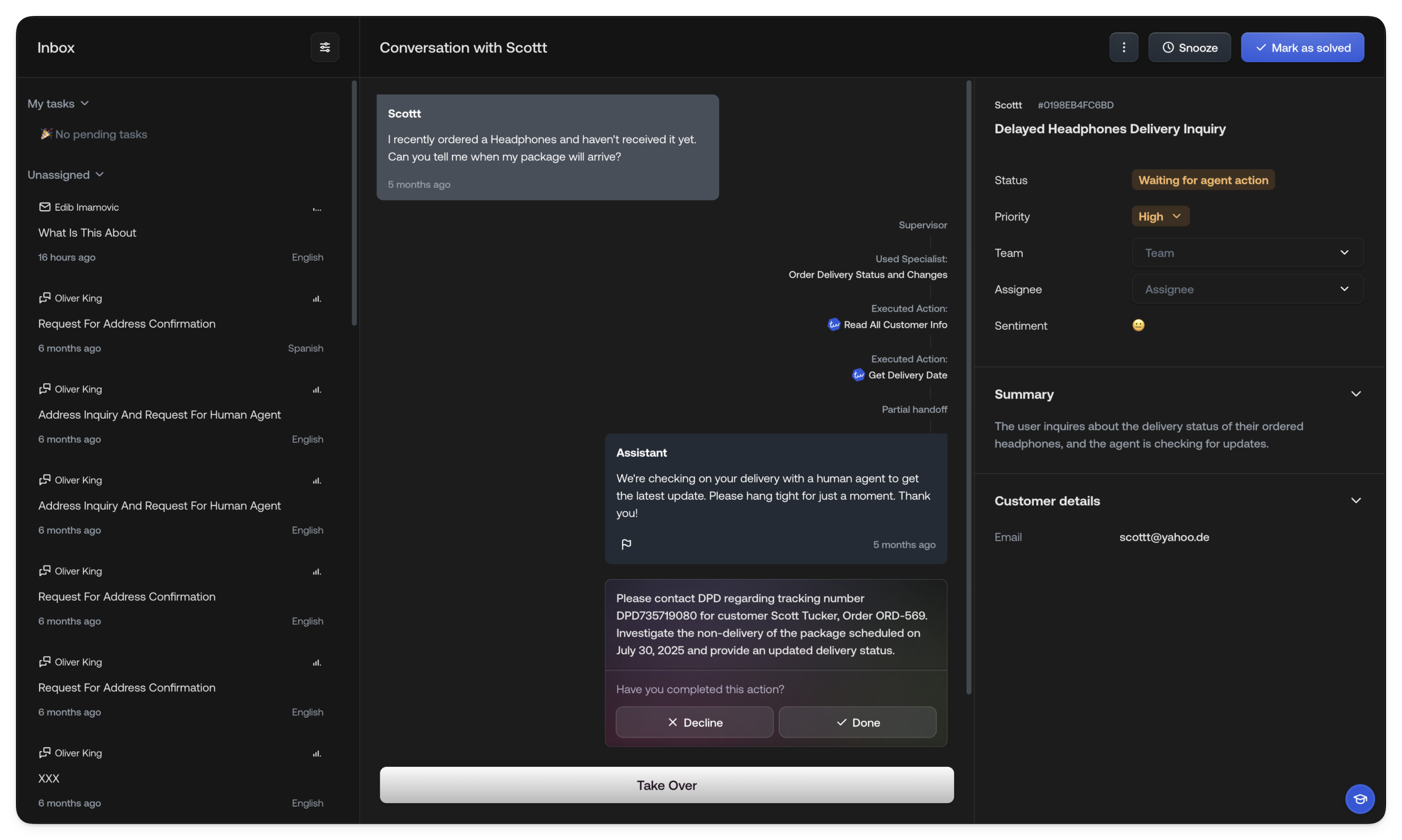 Screenshot of inbox view