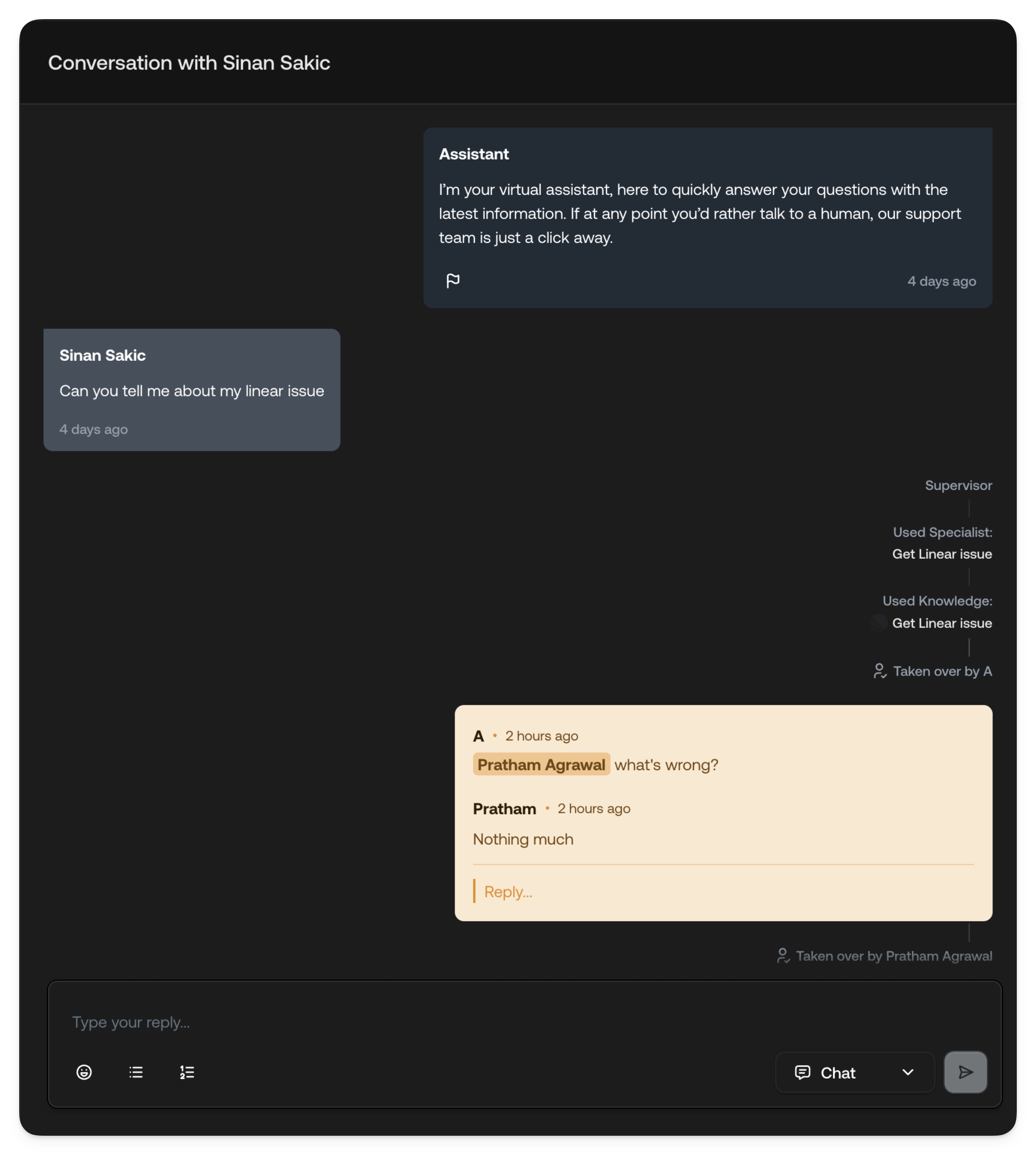Screenshot of ticket conversation