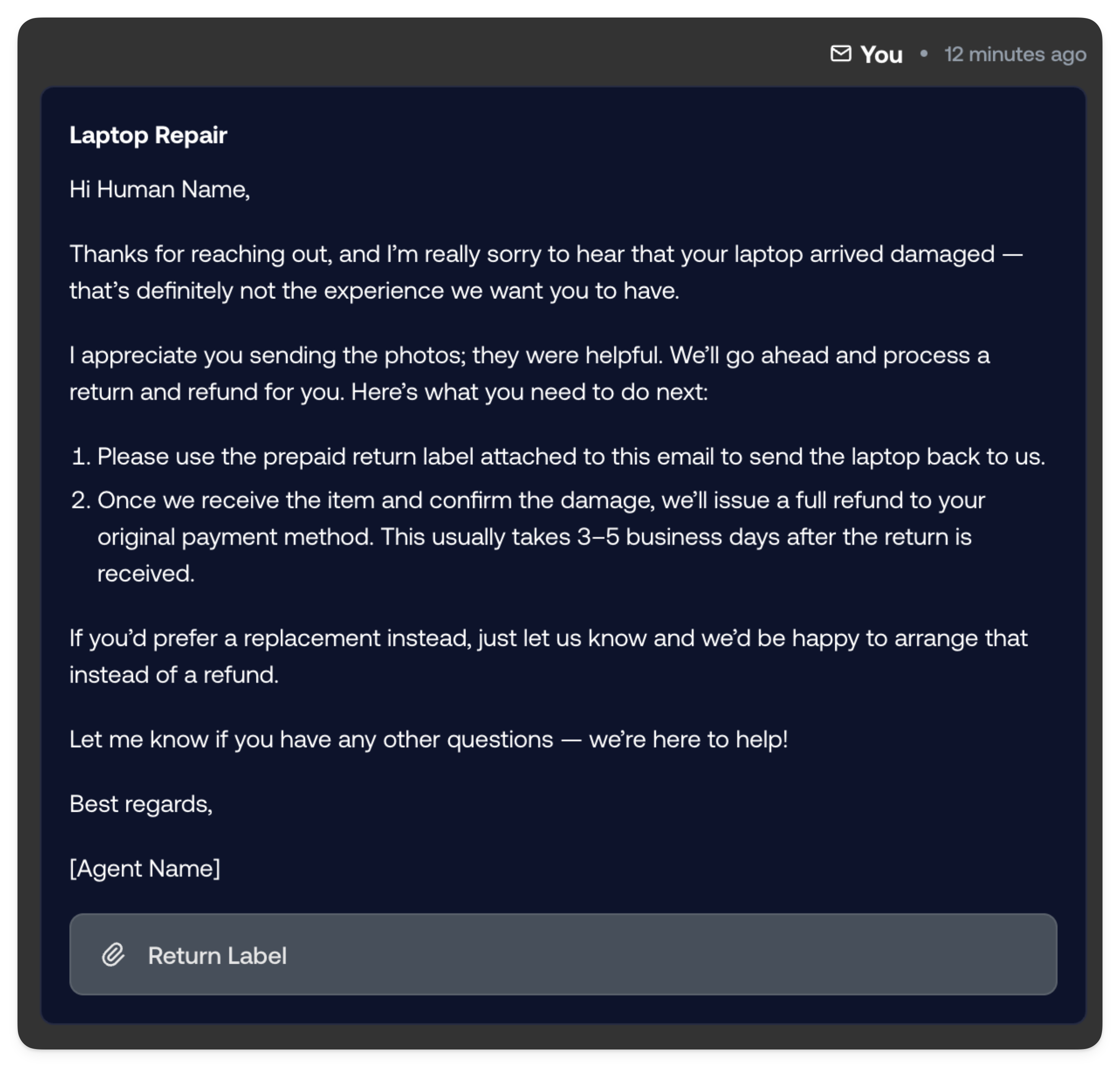 Human Agent response
