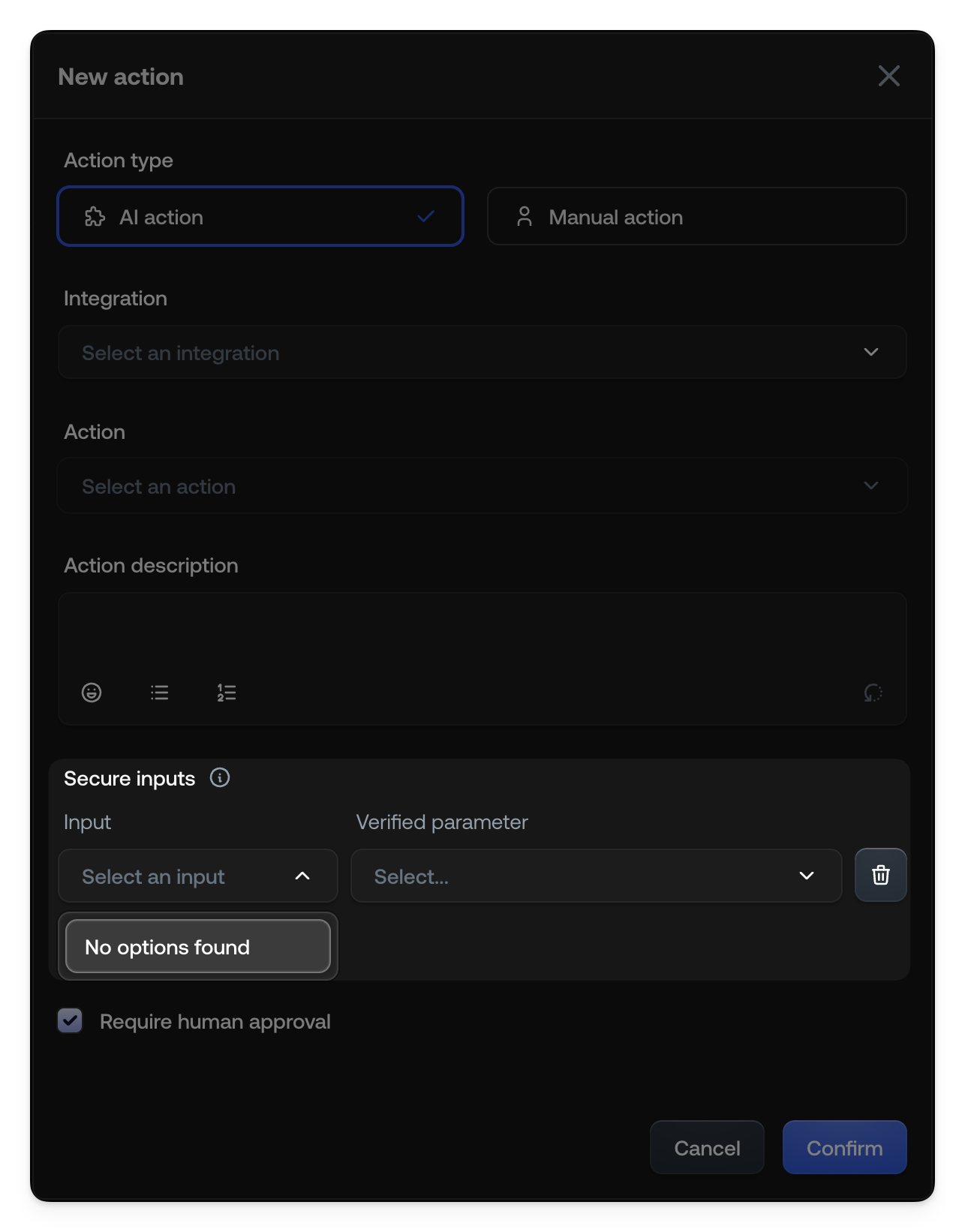 Actions Secure Input