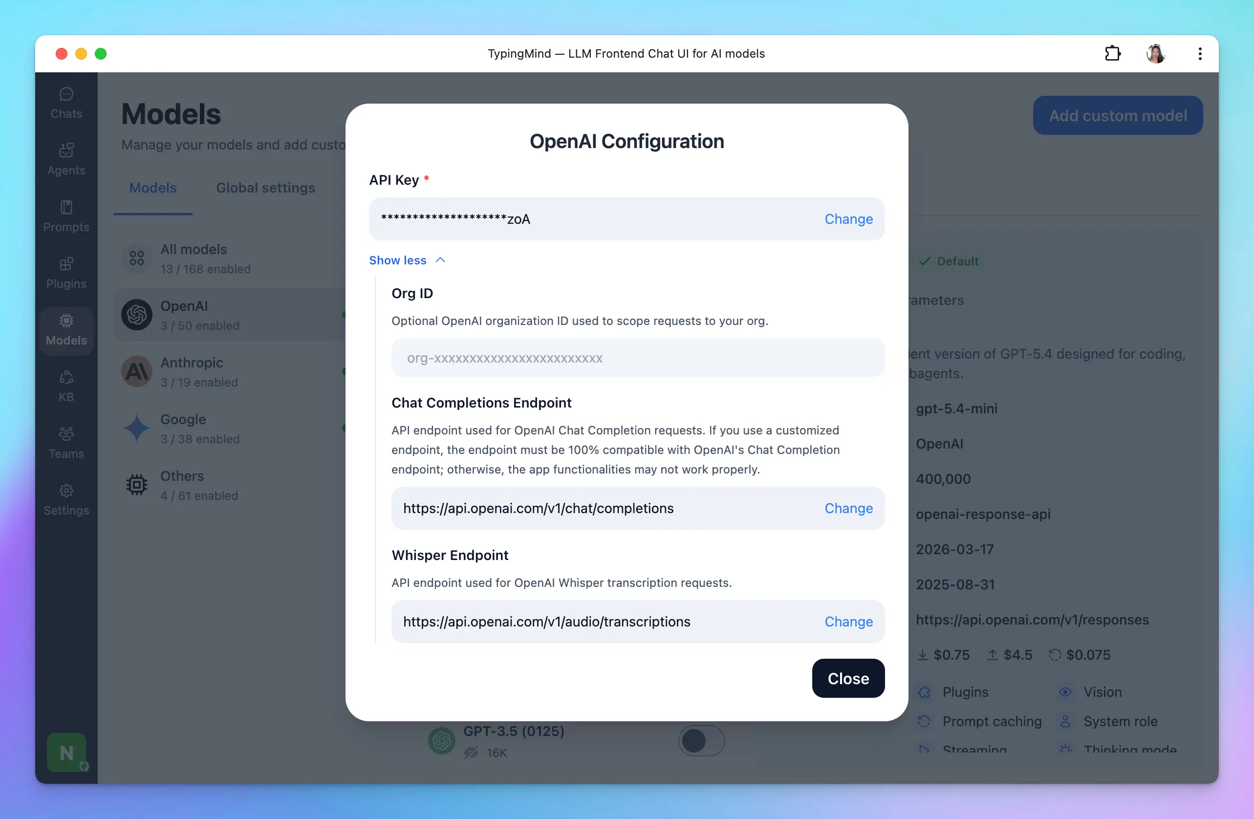 API Keys configuration