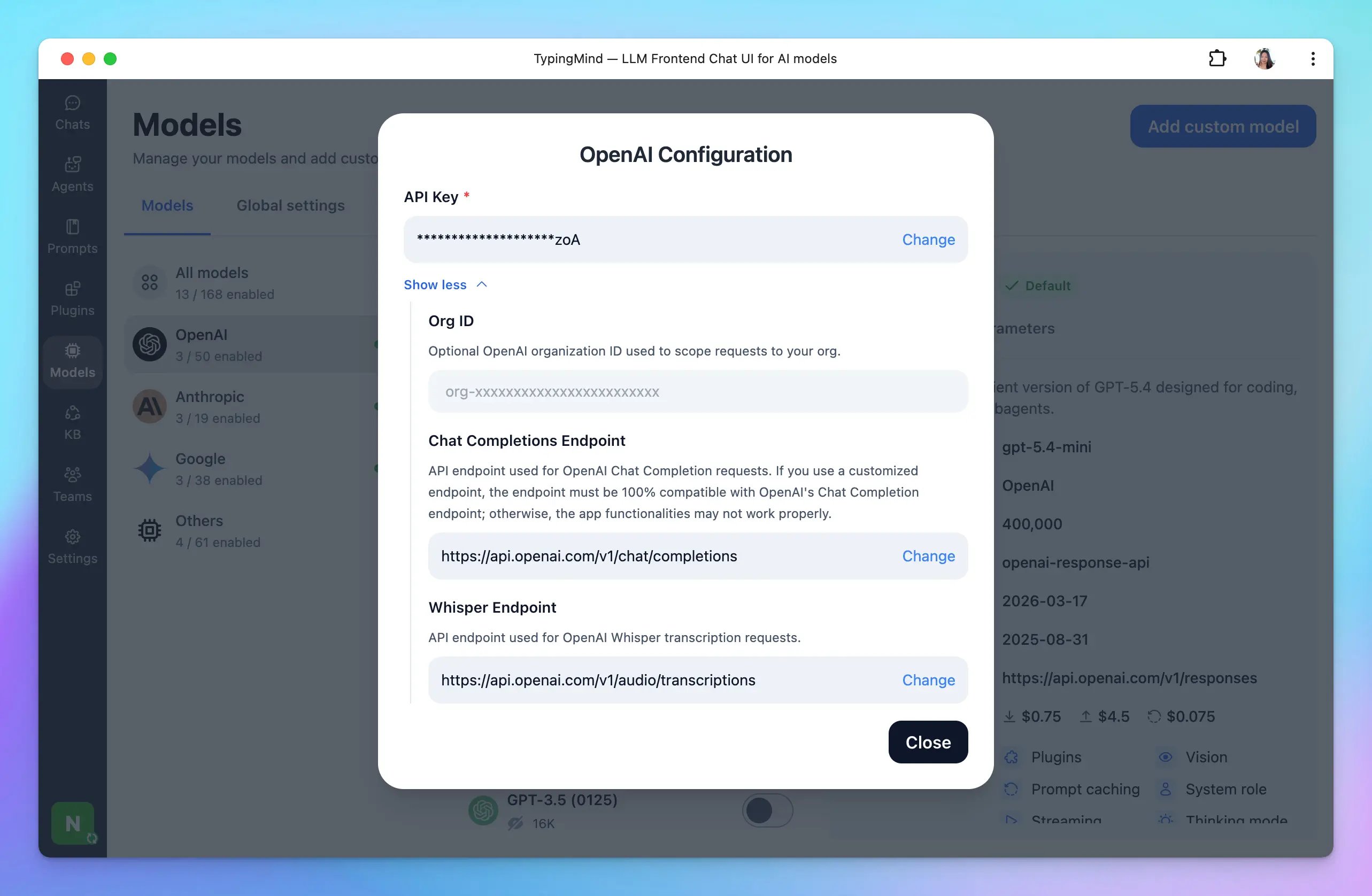 API Keys configuration