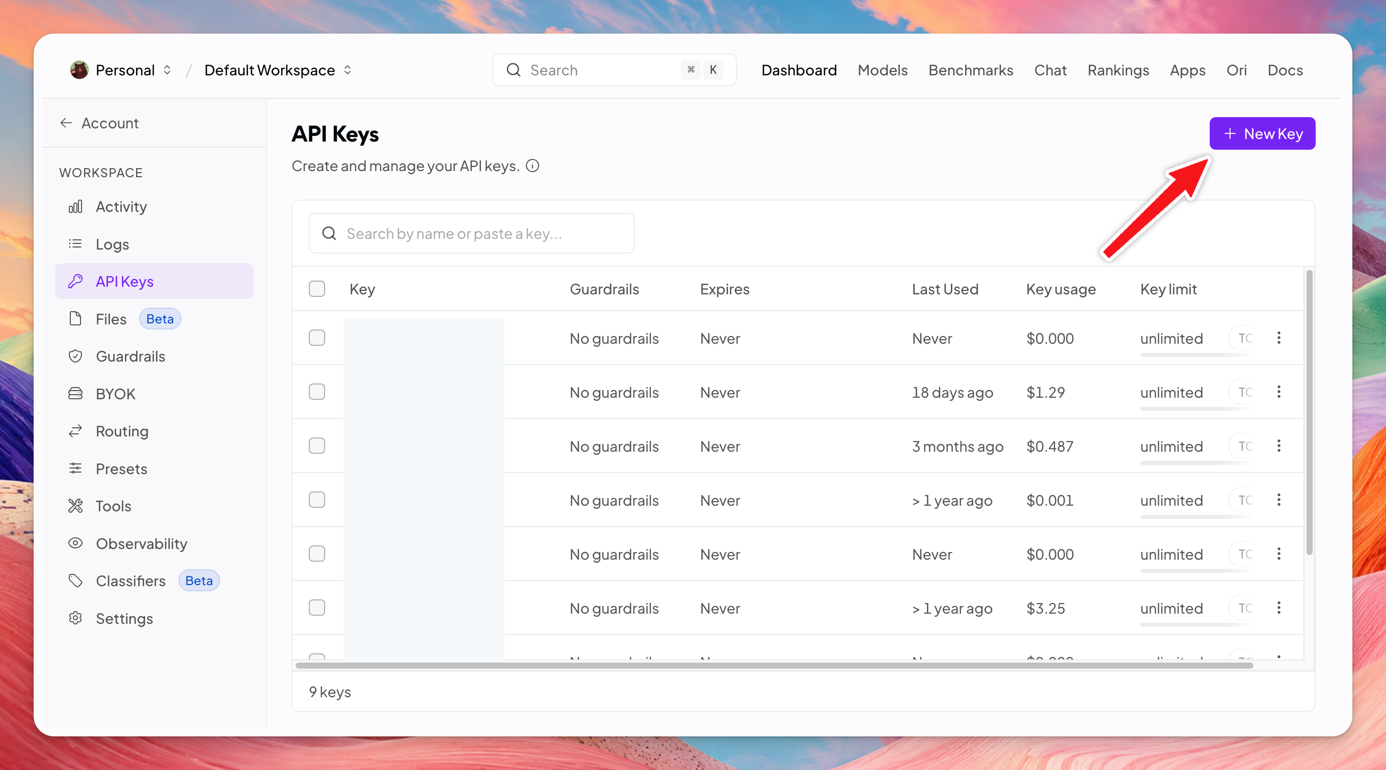 Create an OpenRouter API key