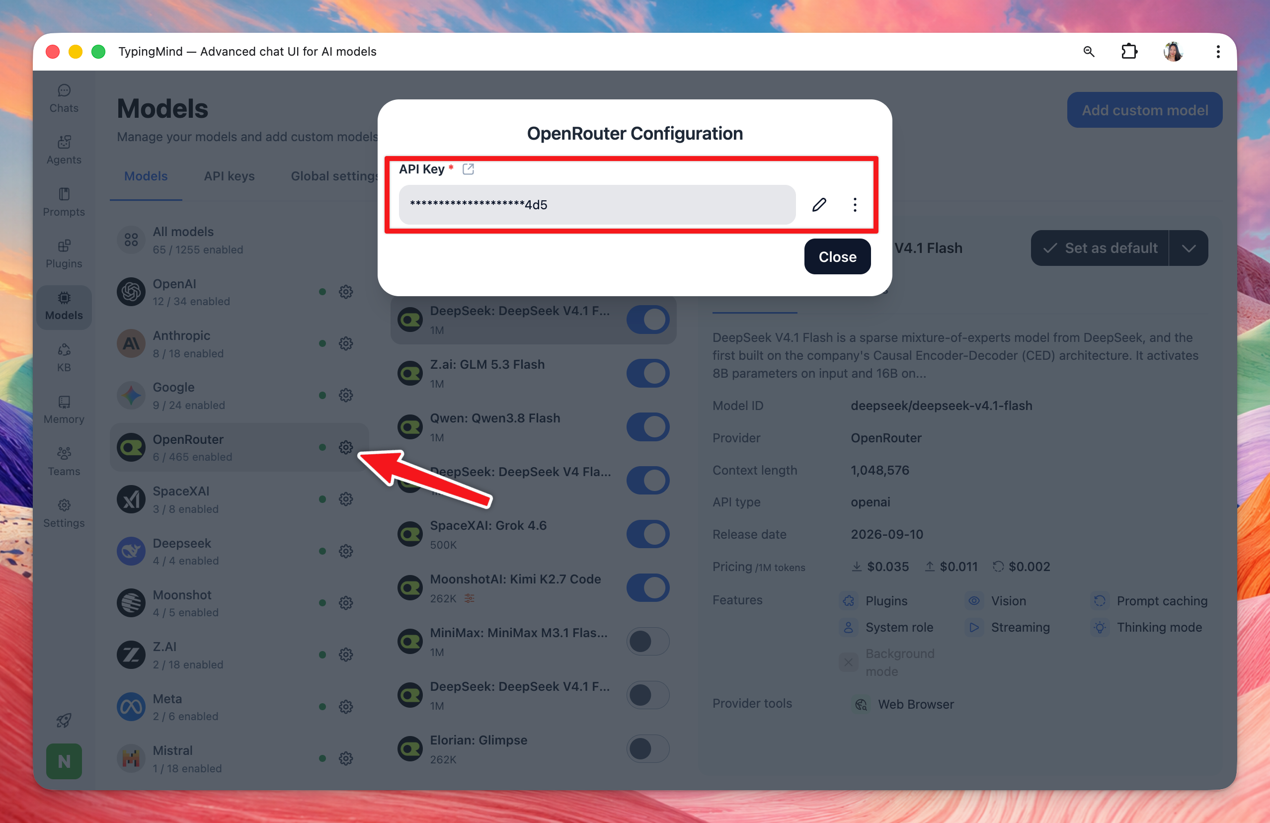 Connect OpenRouter to TypingMind
